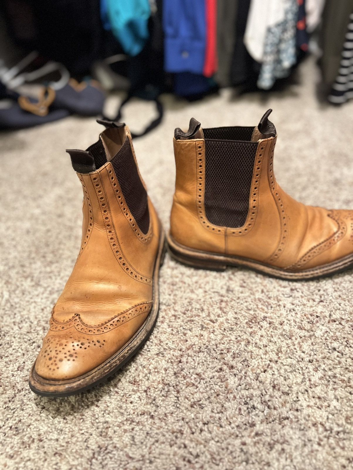 Loake Loake 1880 Thirsk Chelsea Boots UK Made – Tan Brogue – Rare Size US 10 / EU 43 - 3 Thumbnail