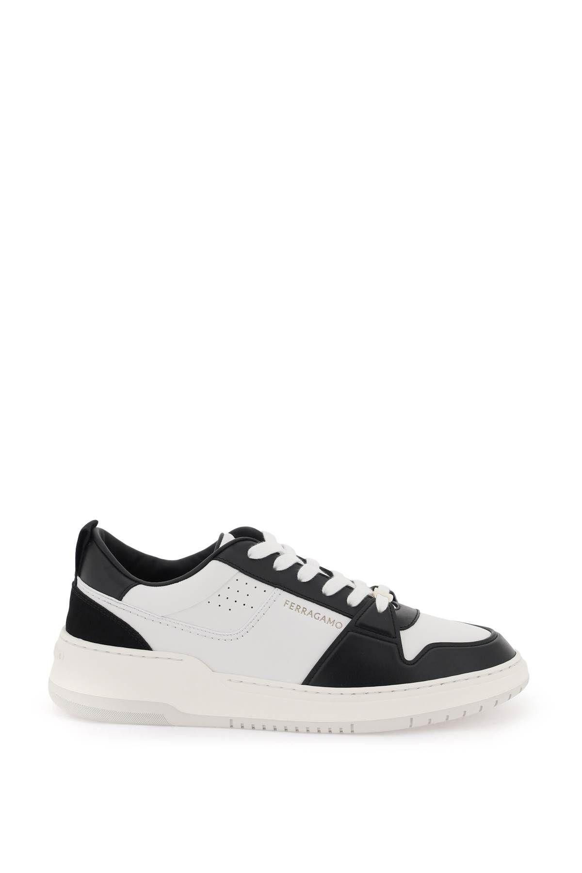 image of Salvatore Ferragamo Two-Tone Leather Sneakers Size Us 8 For Men in White/Black