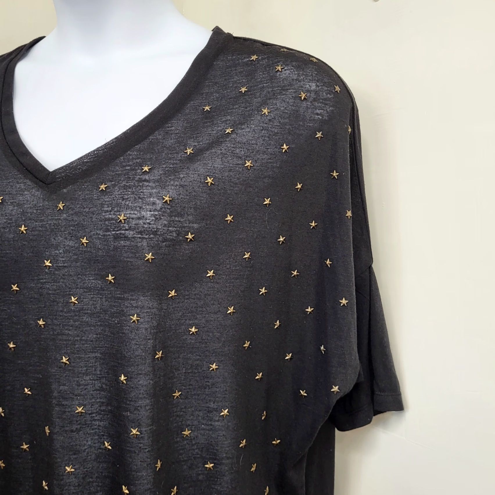 Vintage UMGEE USA Top Womens Large Black Stars Short Sleeve Semi-Sheer Shirt Ladies T-Shirt Raglan Sleeve Casual Size L / US 10 / IT 46 - 2 Thumbnail