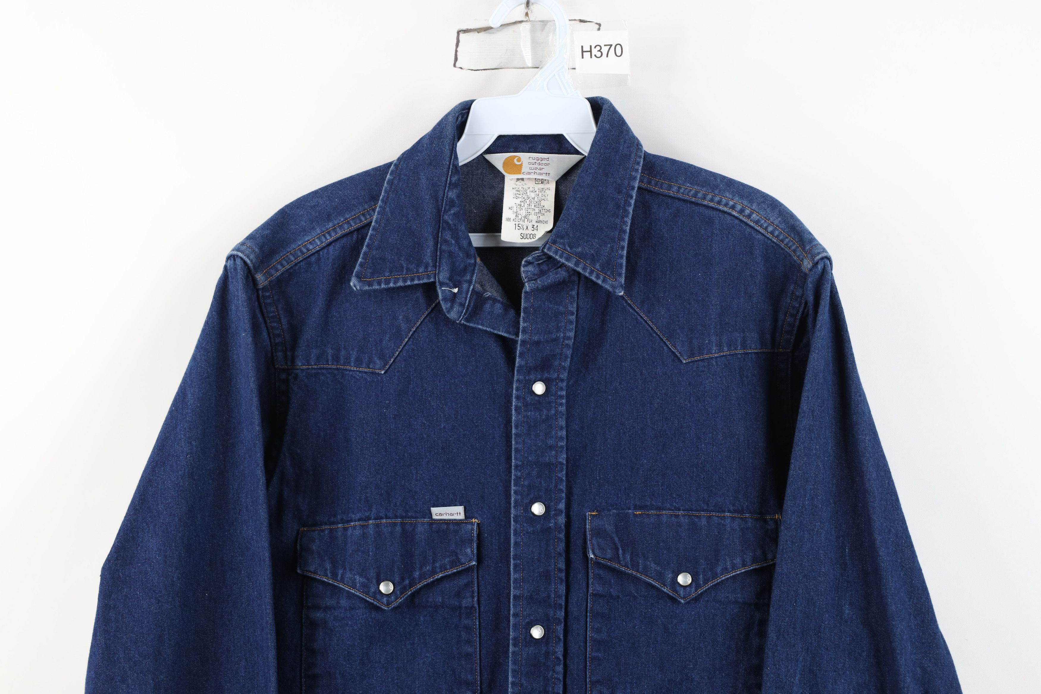 Carhartt Vintage 90s Carhartt Pearl Snap Button Denim Shirt Blue USA Size US M / EU 48-50 / 2 - 2 Thumbnail