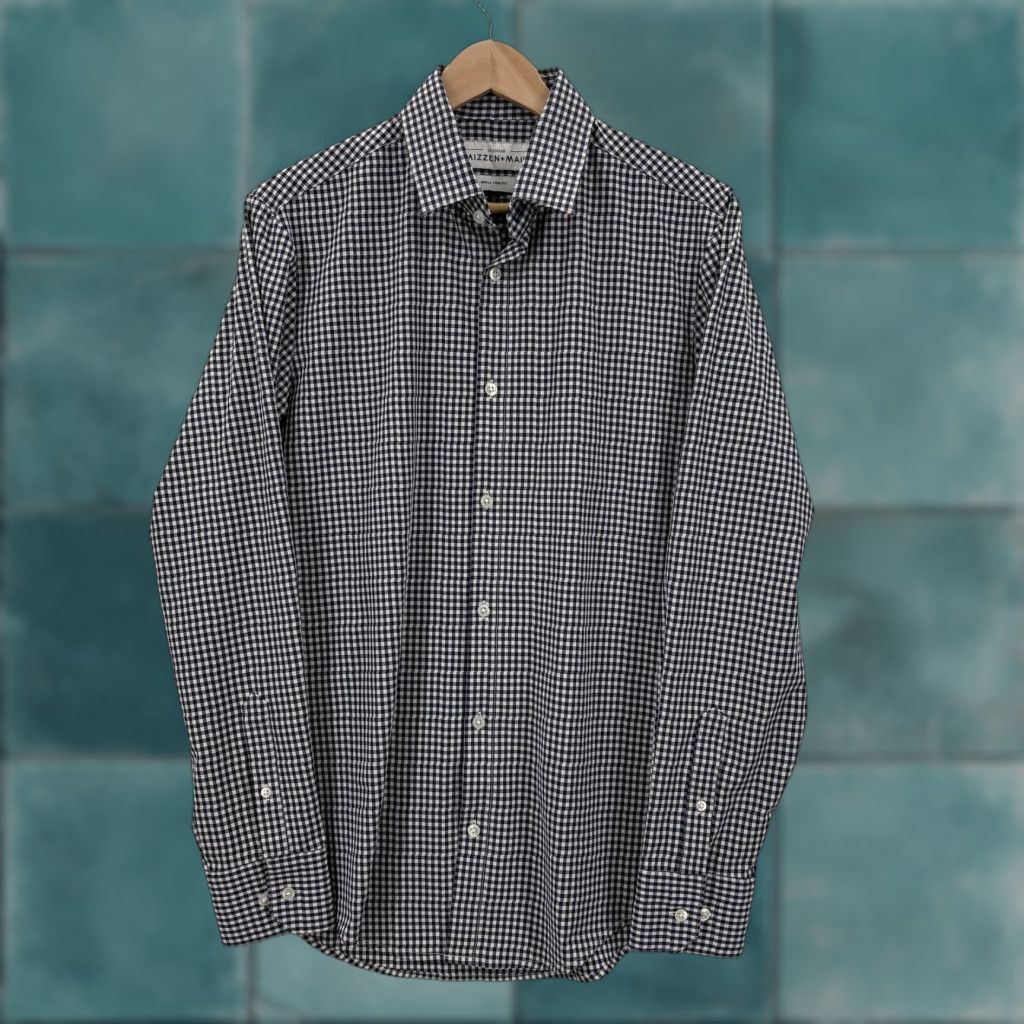 Mizzen+Main Mizzen+Main Leeward Shirt Mens Small Blue Gingham Slim Fit Stretch Non Iron Dress Shirt Size US S / EU 44-46 / 1 - 1 Thumbnail