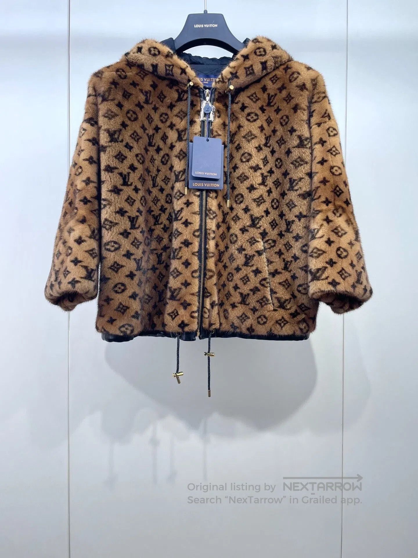 LV Monogram Hooded Mink Fur Coat.