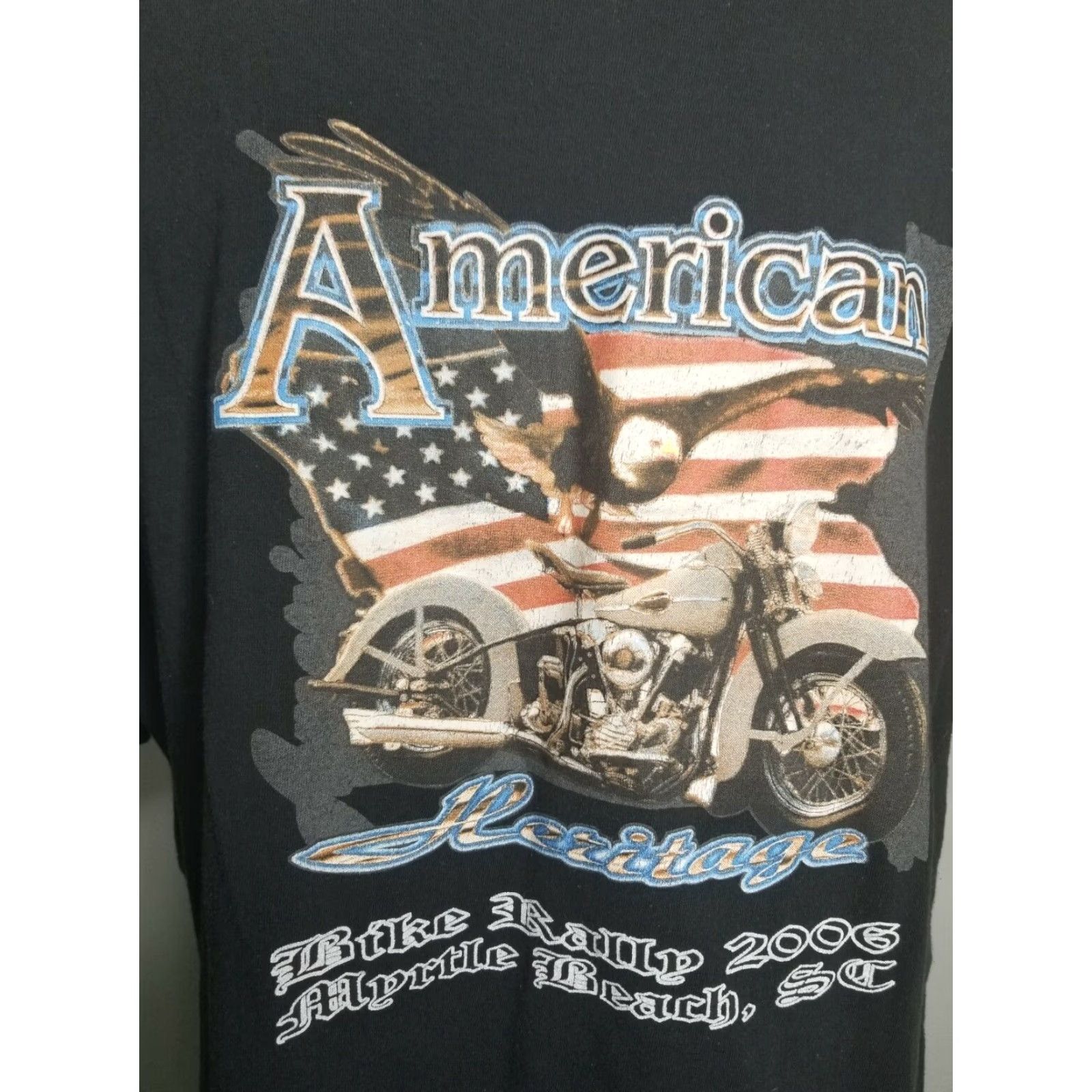 Harley Davidson Retro Harley Davidson T-Shirt Mens 3XL Black Eagle American Flag Bike Week Myrtle Beach SC 2006 Graphic Tee Crew Neck Short Sleeve Big & Tall Casual Size US XXL / EU 58 / 5 - 3 Thumbnail