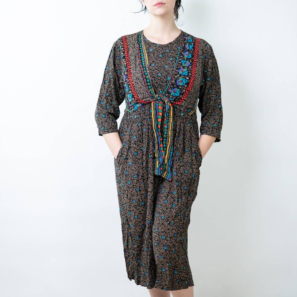 Vintage Vintage 90s Boho Cottagecore Romper Dress - M Size 30" / US 8 / IT 44 - 5 Thumbnail