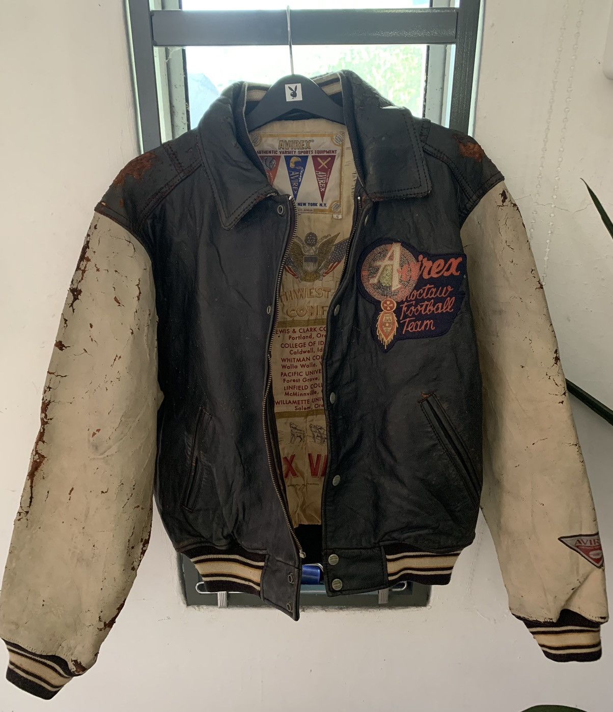 Vintage 90s Avirex Choctaw Football Team Leather Jacket