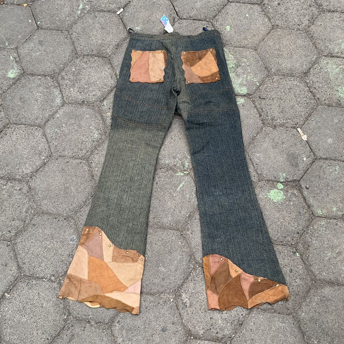 Japanese Brand Deep to deep flare jeans mix leather pocket Size 27" / US 4 / IT 40 - 4 Thumbnail