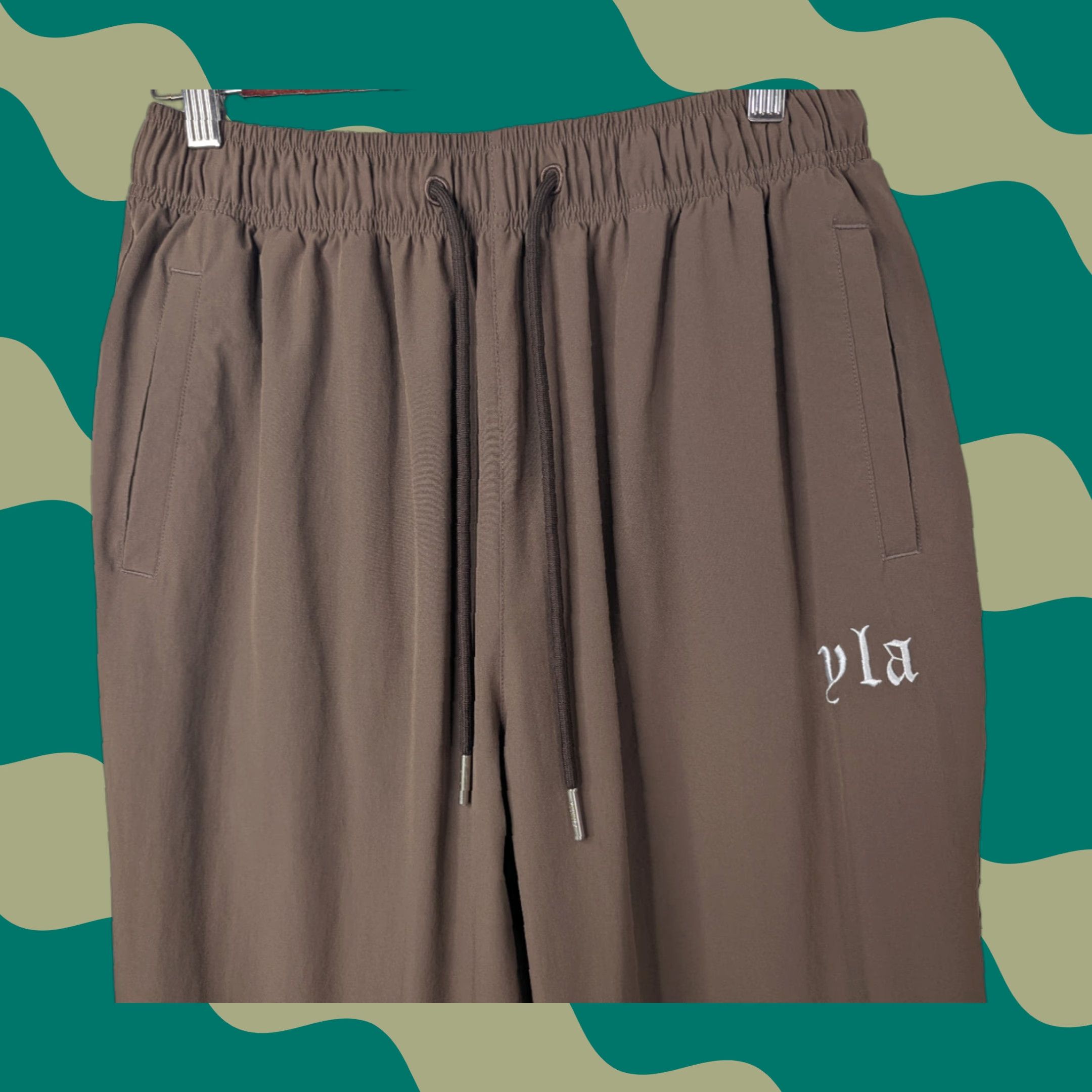 YoungLA YoungLA Jogger Pants Brown S size Small Embroidered Stretch Drawstring Men Adult Regular Inseam 30 in Size US 29 - 1 Thumbnail