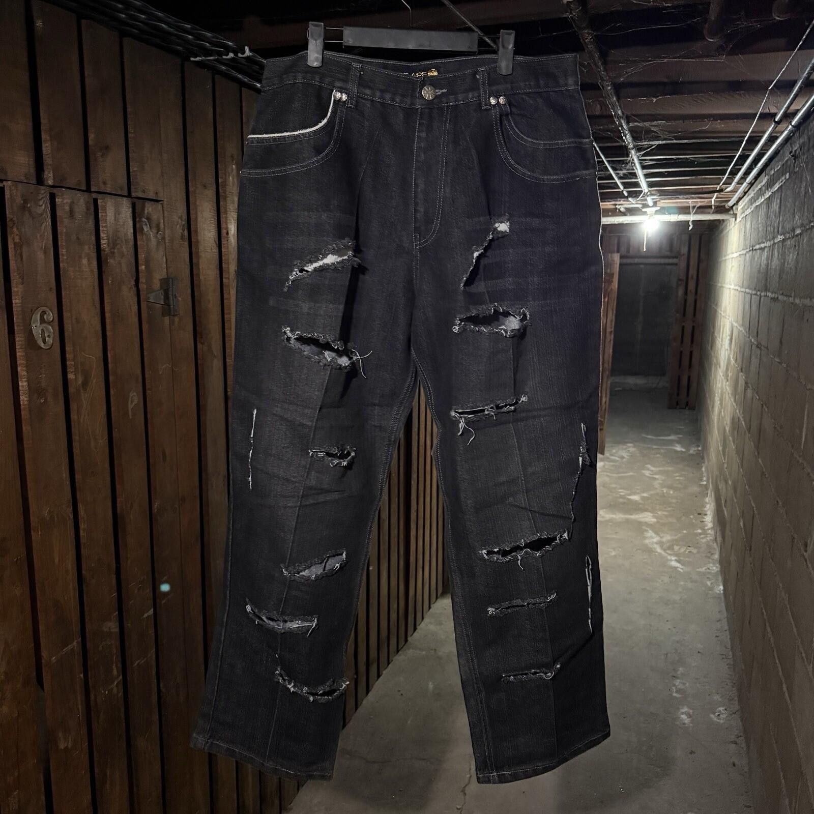 Other Y2K Red Ape Distressed Black Baggy Jeans Mens 36 Embroidered Size US 36 / EU 52 - 2 Thumbnail