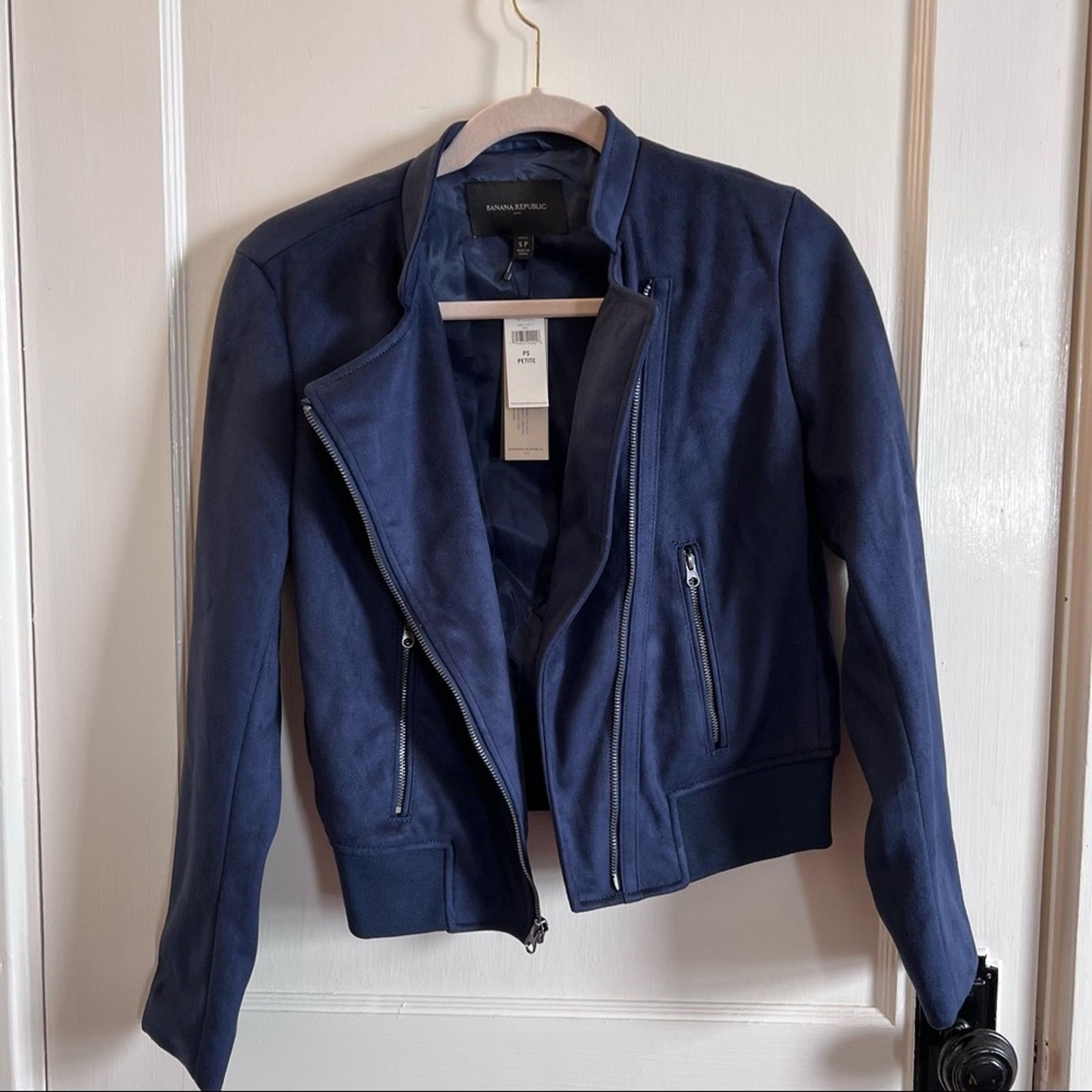 Banana Republic Banana Republic Petite Blue Faux Suede Moto Jacket Size S / US 4 / IT 40 - 1 Thumbnail