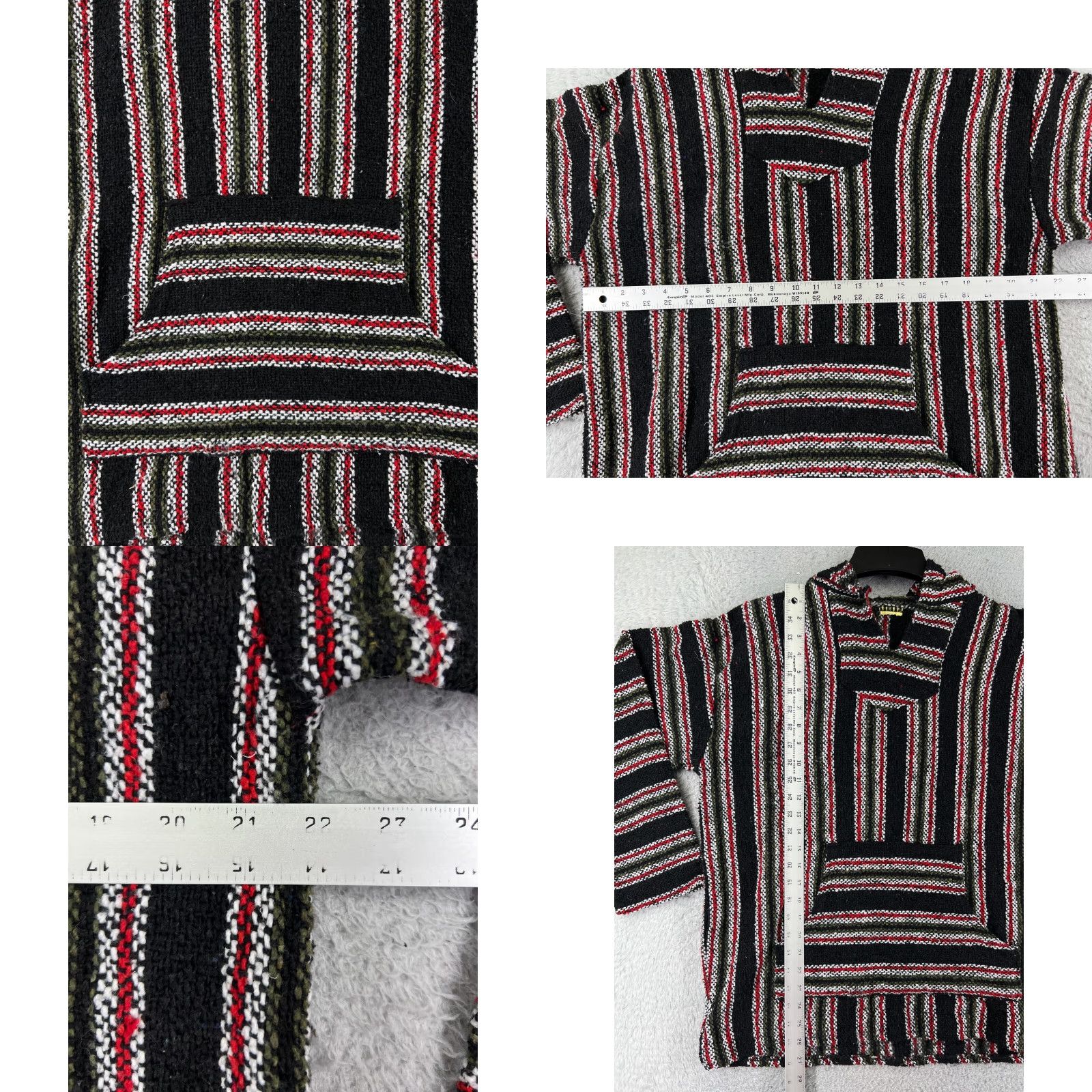 Vintage Franks Hoodie Shirt Mens M Black Stripe Acrylic Baja Knitted Jersey Pullover All Seasons Hooded Pockets Size US M / EU 48-50 / 2 - 8 Thumbnail