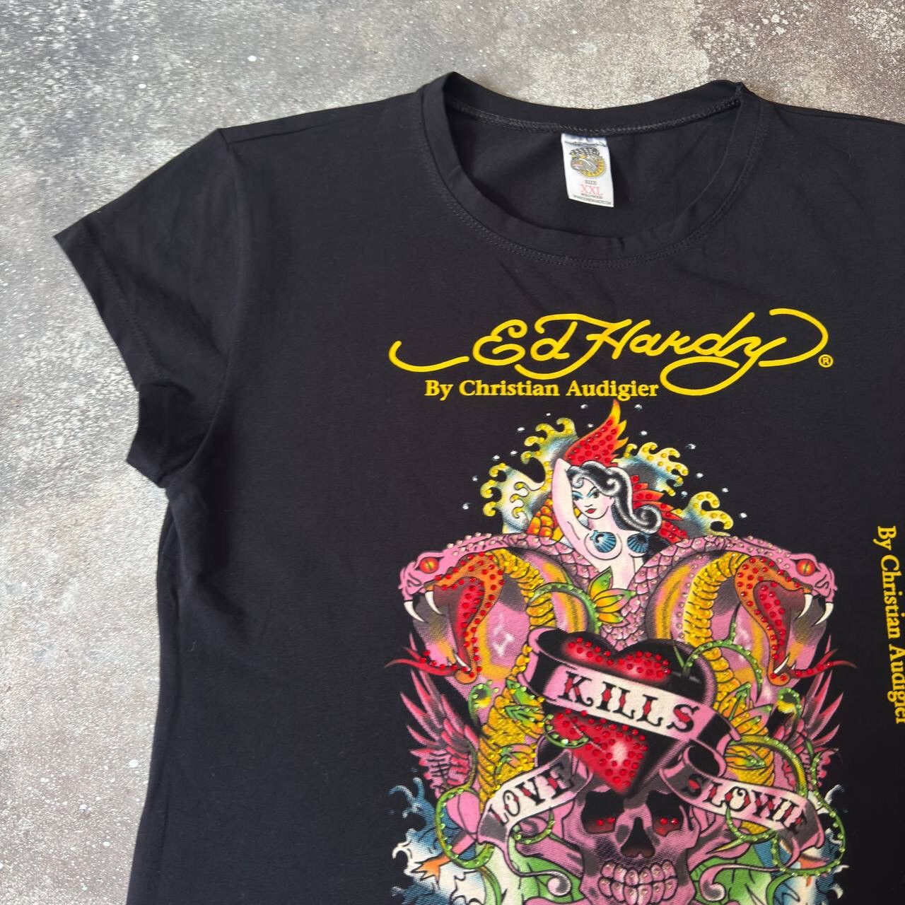 Christian Audigier × Ed Hardy Ed Hardy by Christian Audigier Y2K Rhinestones T-Shirt Size L / US 10 / IT 46 - 2 Thumbnail