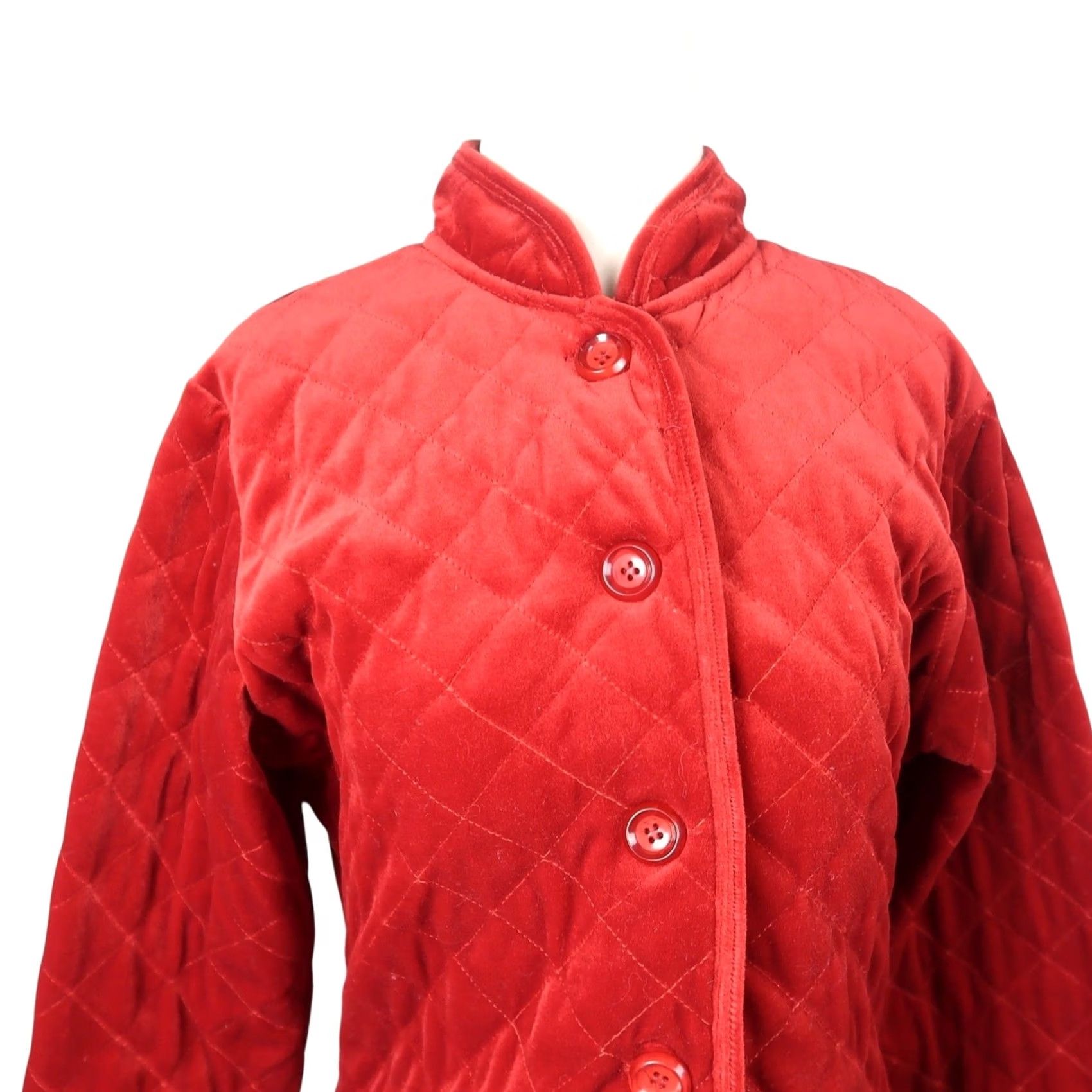 Vintage VINTAGE BFA Classics Red Velvet Quilted Jacket Womens M Short Sleeve Button Closure Autumn Winter Spring Casual Velvet Fabric Size M / US 6-8 / IT 42-44 - 2 Thumbnail