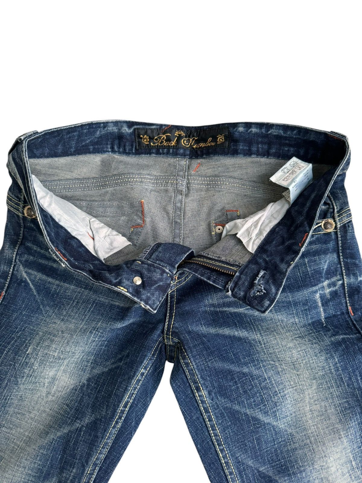 Japanese Brand × Le Grande Bleu (L.G.B.) Sick⚡️Distressed Back Number Low Rise Flare Jeans Size 29" - 19 Thumbnail