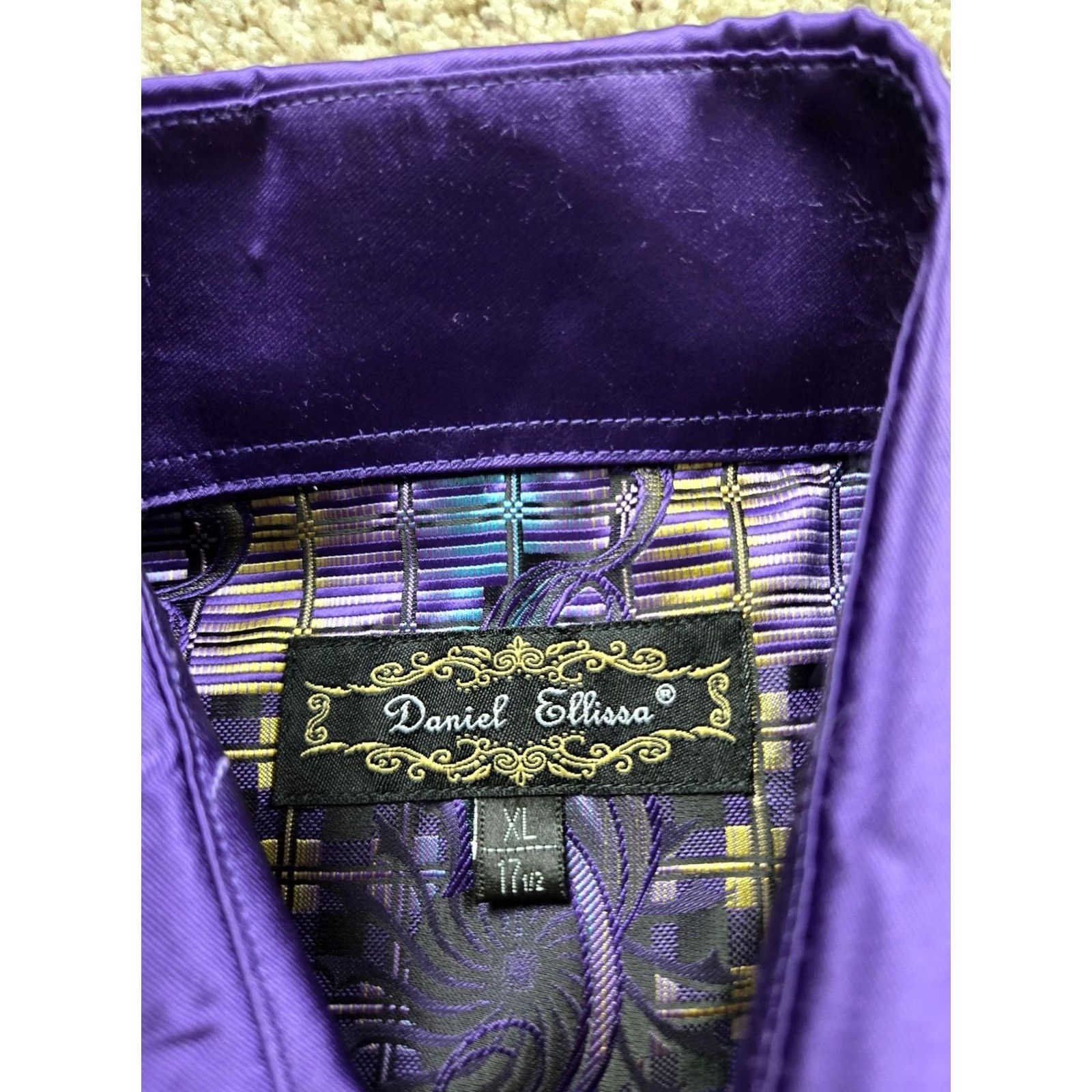 Vintage Daniel Ellissa Shirt Mens XL Purple Geometric Print Shiny Long Sleeve Button-Up Size US XL / EU 56 / 4 - 4 Thumbnail