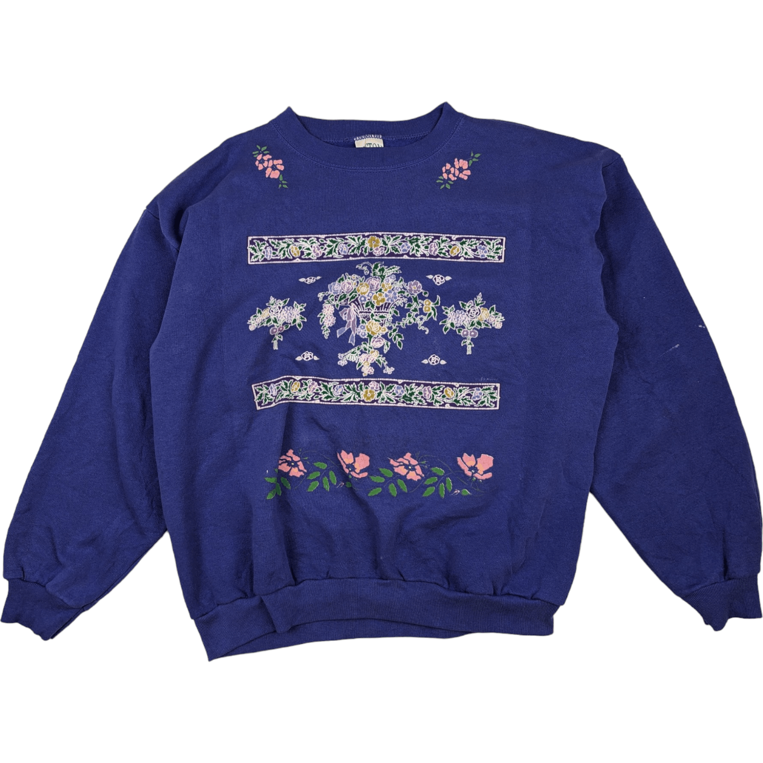 Vintage Vintage 90's COTTON GROOVE Paint Art Flower Sweatshirt Size US L / EU 52-54 / 3 - 2 Thumbnail