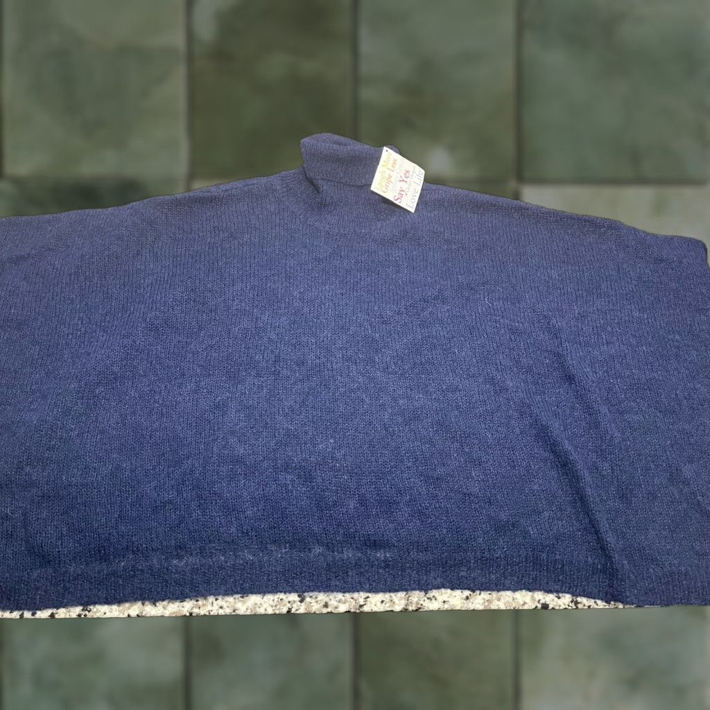 Vintage VINTAGE Gretchen Scott Poncho Cape One Size Turtleneck Batwing Blue Mohair Wool Nylon Knit Women Oversized Bohemian Lagenlook Size ONE SIZE - 1 Thumbnail