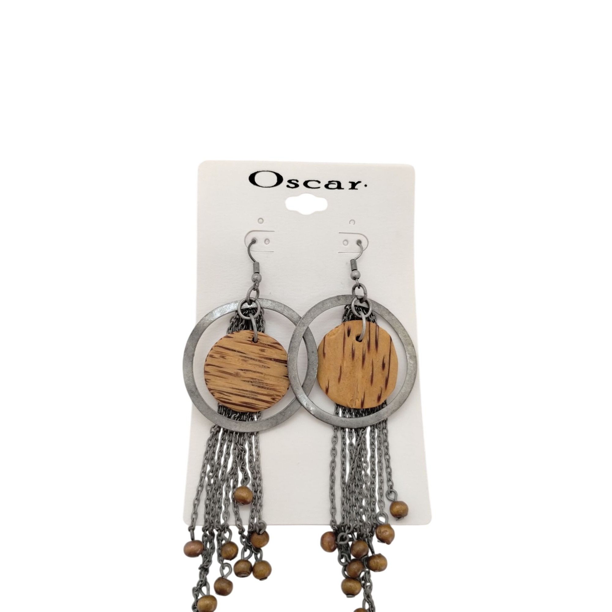 Other Oscar Dangle Earrings With Wooden Accents and Chain Tassels Size ONE SIZE - 1 Thumbnail