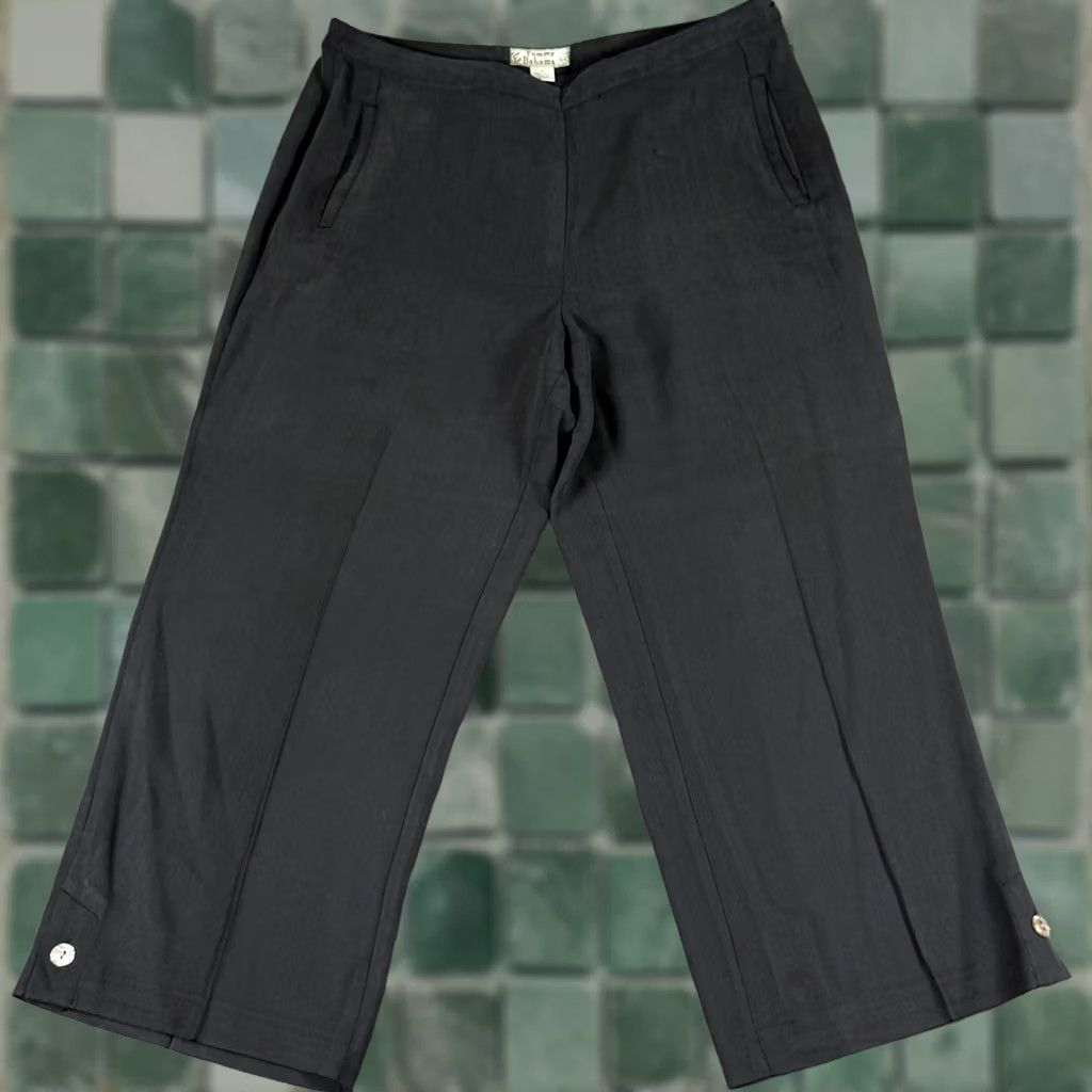 Tommy Bahama Tommy Bahama Pants Womens 8 Black Silk Wide Leg Button Cuff Dressy Size 30" / US 8 / IT 44 - 1 Thumbnail