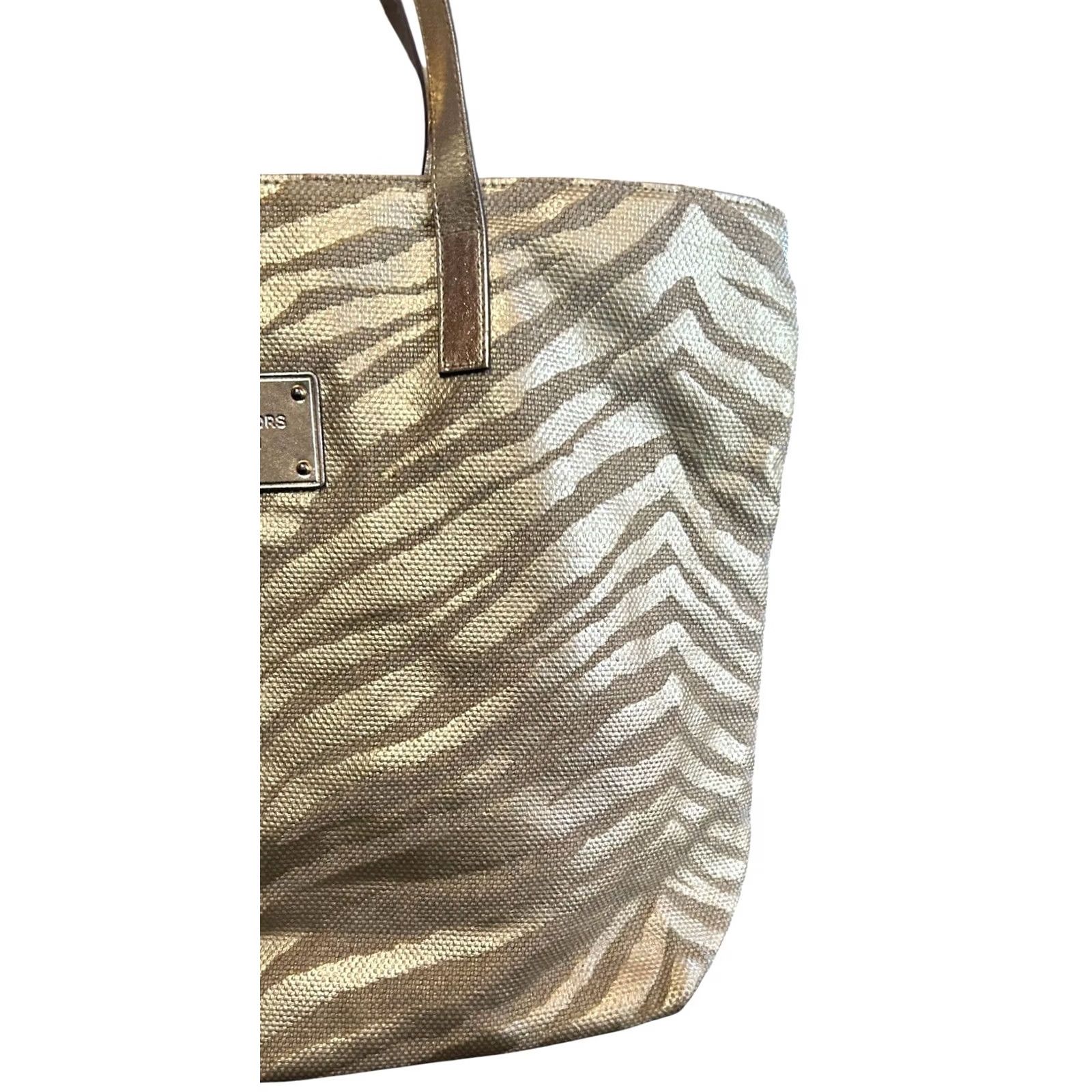 Vintage Michael Kors Gold Zebra Print Canvas Tote Women's Purse Shoulder Hand Bag Size ONE SIZE - 4 Thumbnail