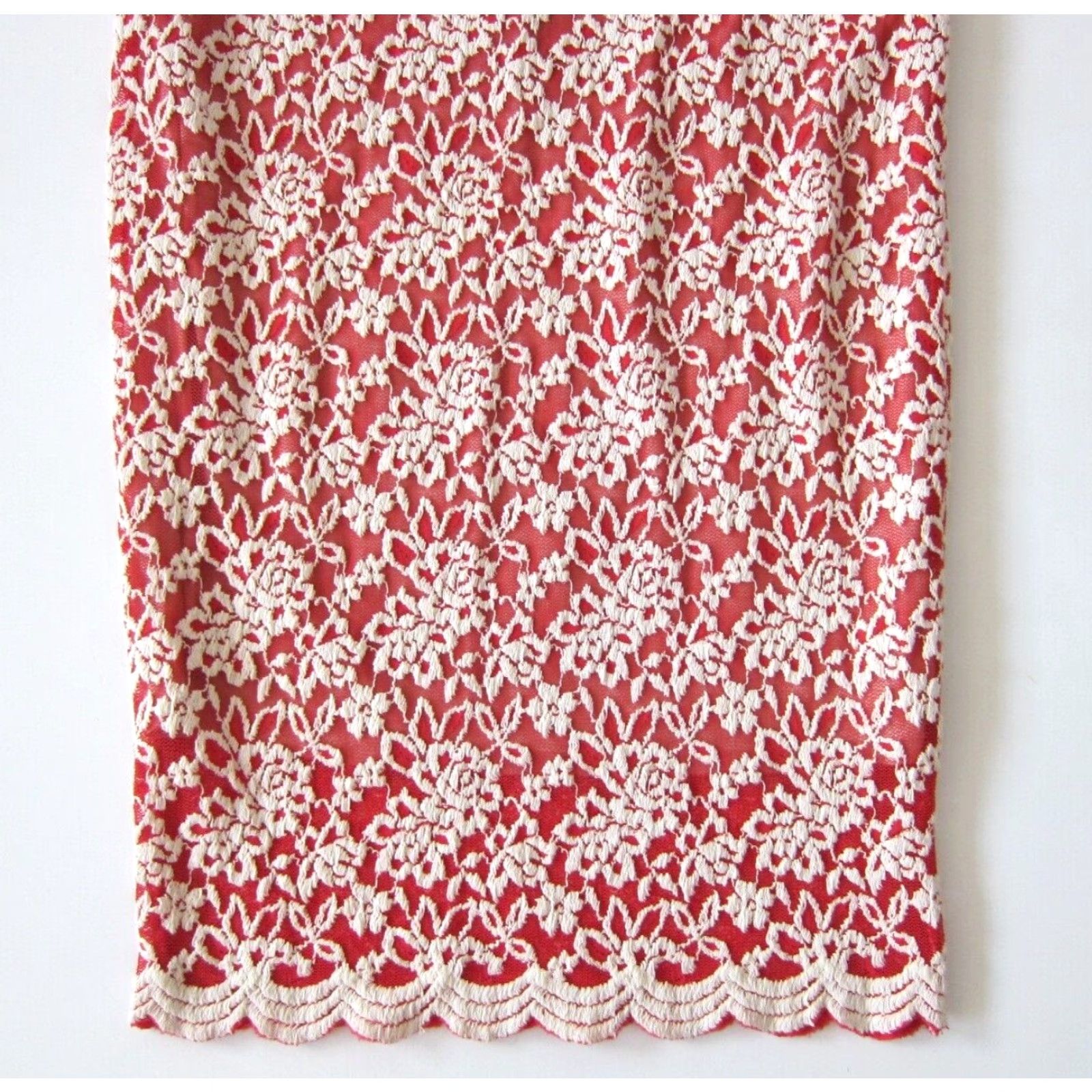 Vintage Bobeau Skirt Small NWT Red White Embroidered Floral Lace Stretch Pencil Size 28" / US 6 / IT 42 - 6 Thumbnail