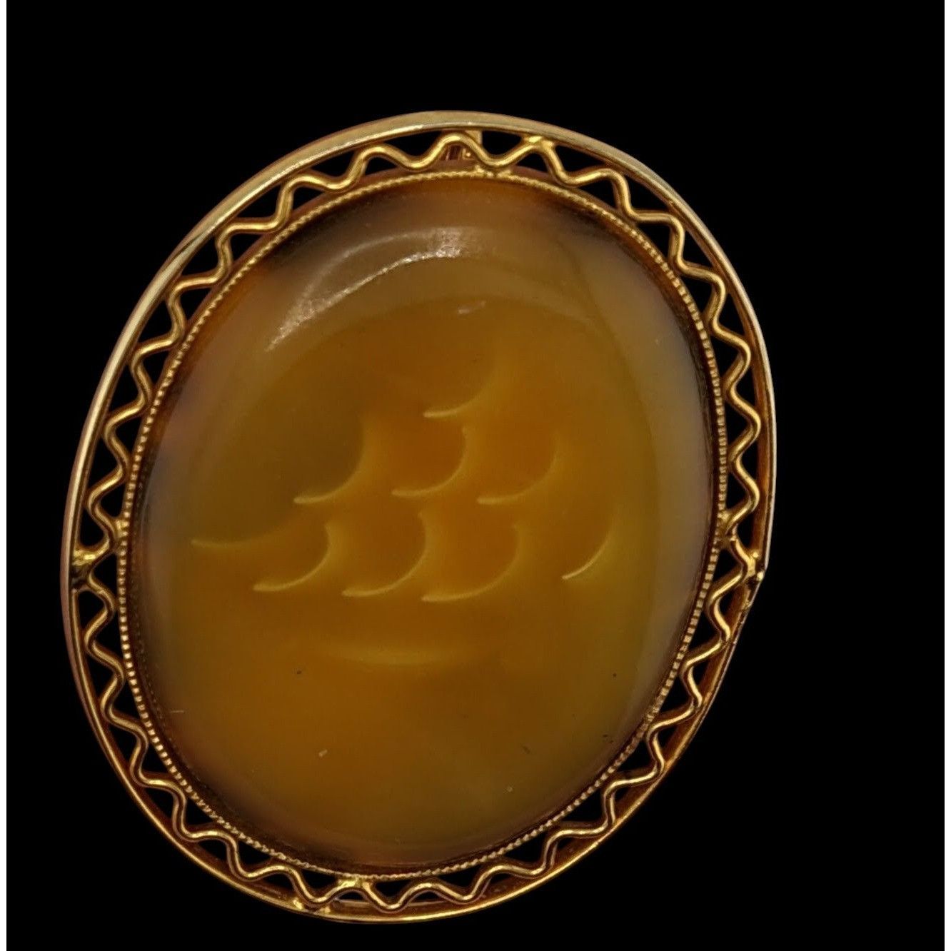 Other Vintage Oval Mottled Yellow Stone Brooch/Pendant With Filigr Size ONE SIZE - 2 Thumbnail