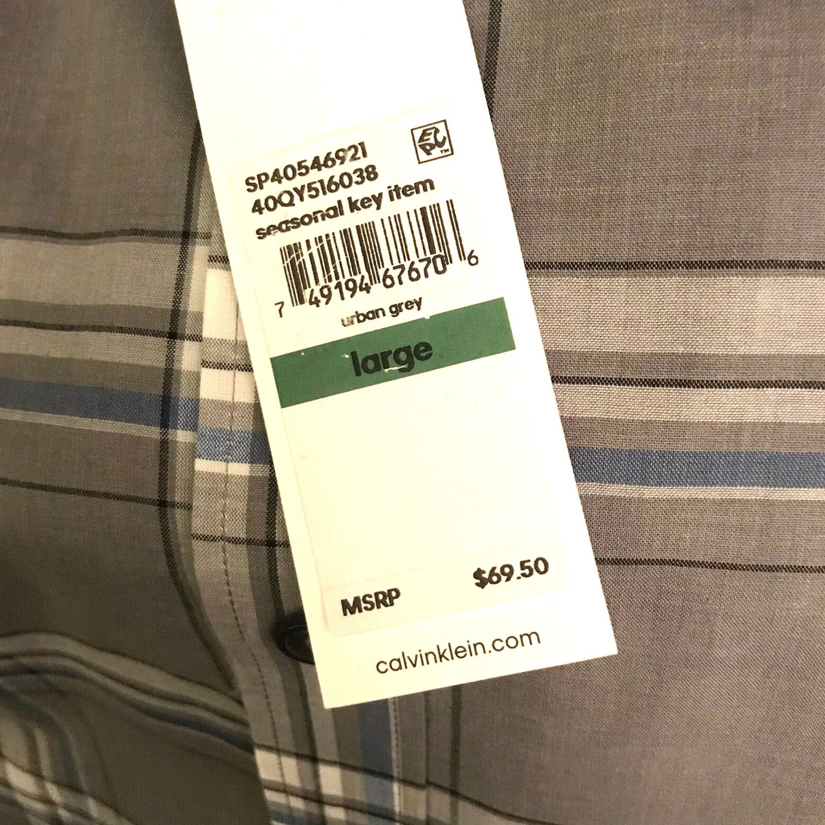 Calvin Klein Calvin Klein Shirt Mens Large Urban Grey Plaid Lightweight Cotton Blend Button-Up Classic Casual NEW Size US L / EU 52-54 / 3 - 4 Thumbnail