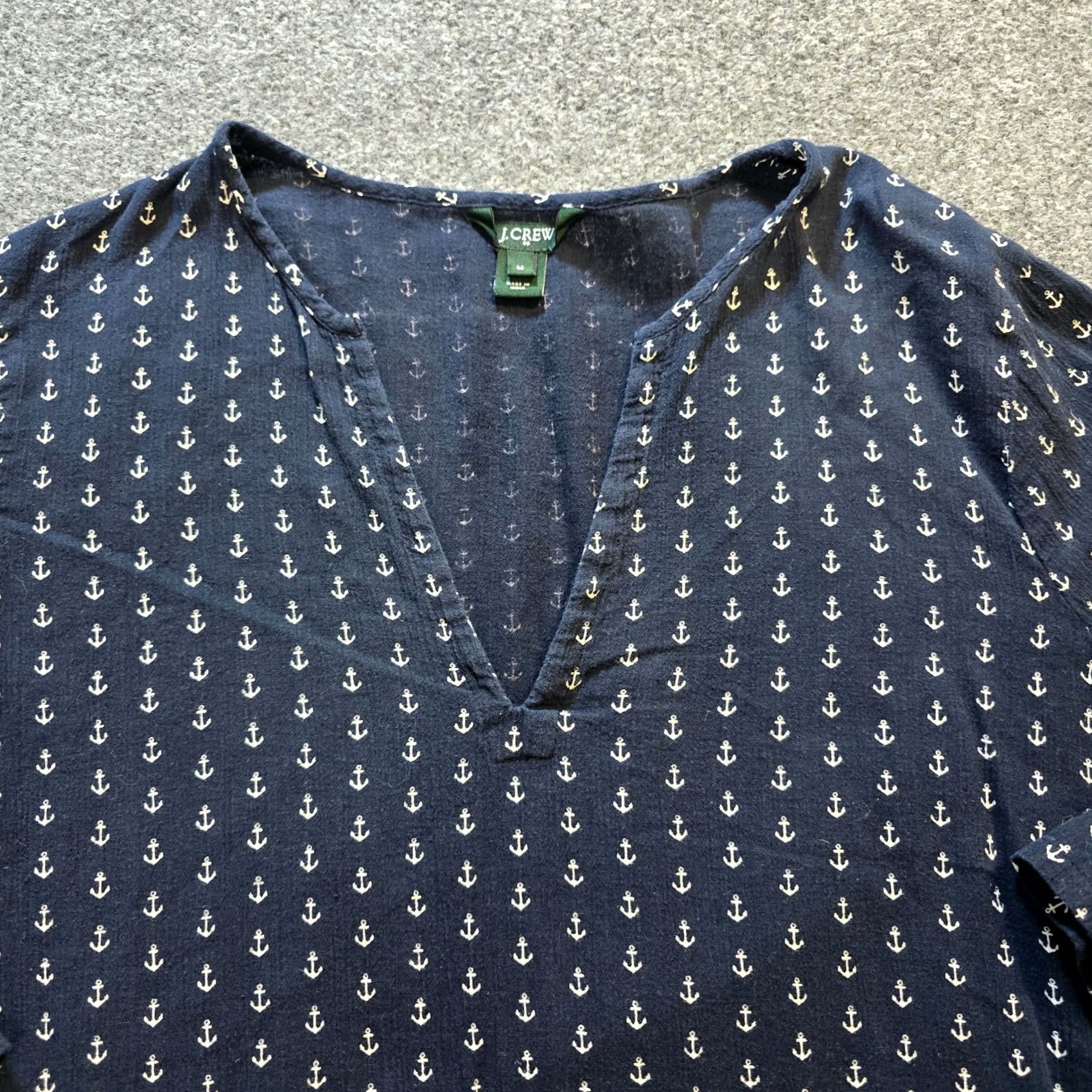 J.Crew J.CREW Top Womens Medium Blue White Anchor Nautical Coastal Beach Tunic Gauze Shirt Blouse Casual Knit 3/4 Sleeve V-Neck Size M / US 6-8 / IT 42-44 - 2 Thumbnail