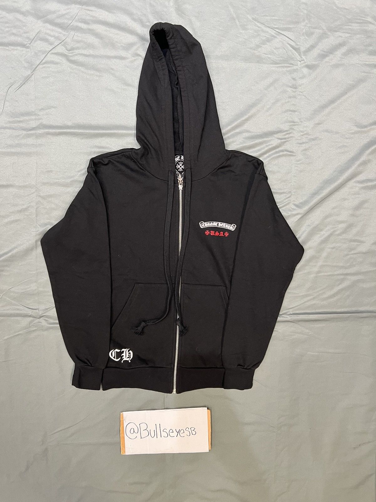 image of Chrome Hearts Usa Flag Black Zip-Up Hoodie, Men's (Size XS)