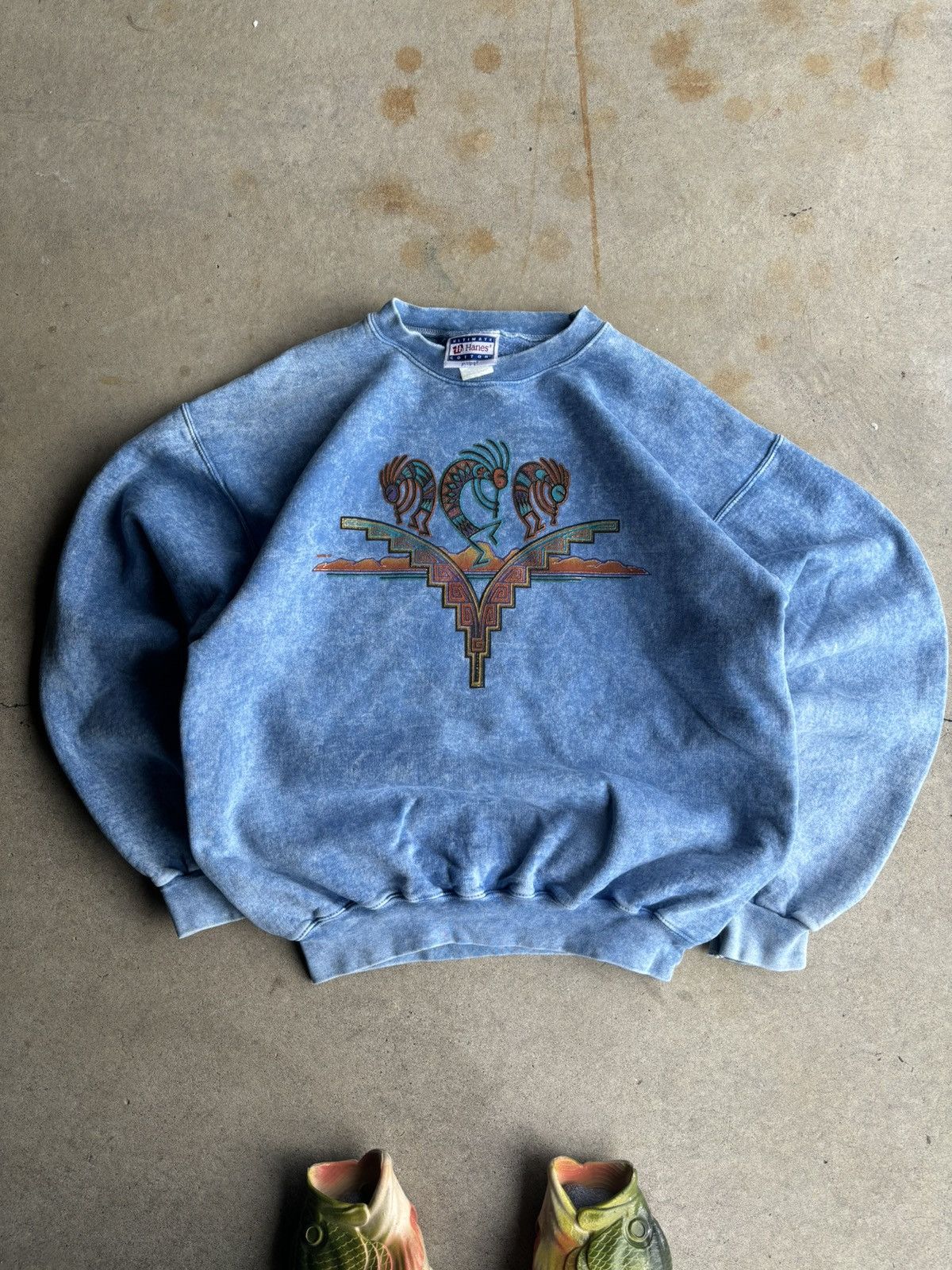 Native × Vintage Crazy Tribal Blue Dyed Boxy Denali Native Hanes Sweater Size US L / EU 52-54 / 3 - 1 Thumbnail