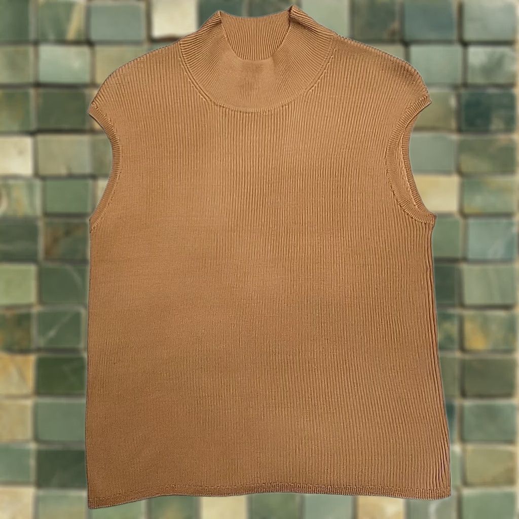 Coldwater Creek Coldwater Creek Top Womens L Brown Ribbed Sleeveless Silk Blend Capsule Wardrobe Size L / US 10 / IT 46 - 1 Thumbnail