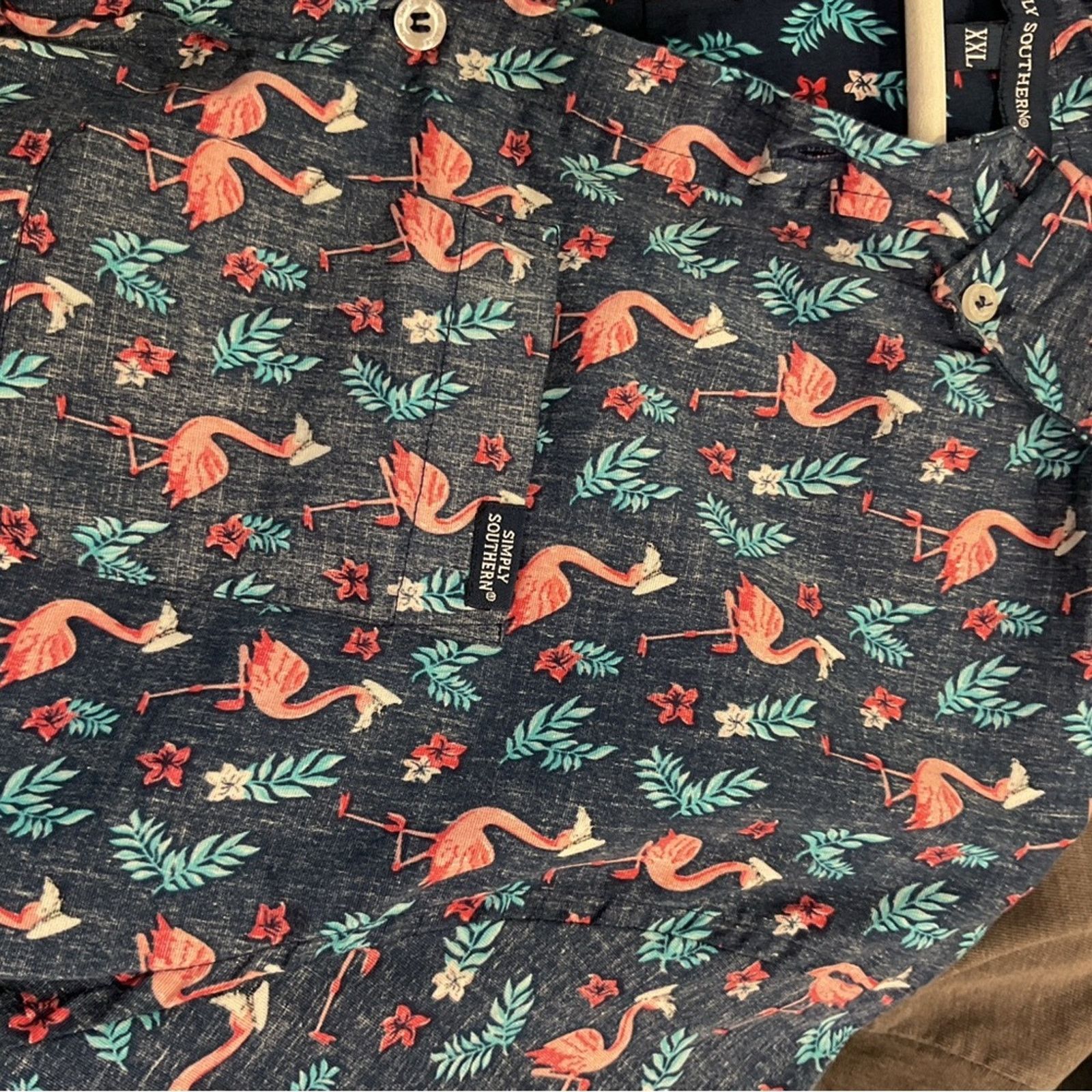 Vintage Simply Southern Flamingo Print Button-Down Shirt Size US XXL / EU 58 / 5 - 3 Thumbnail