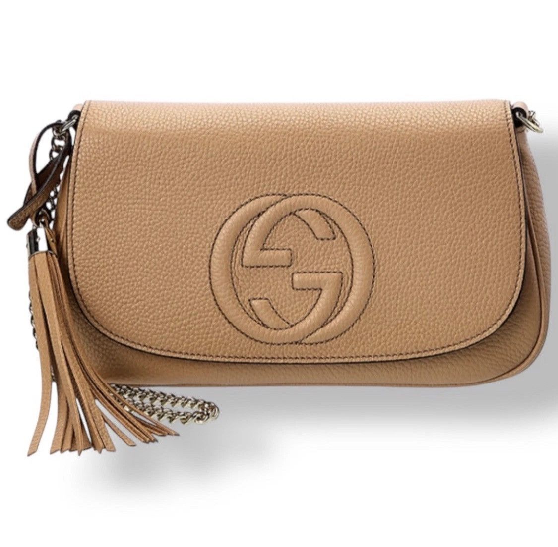 Gucci Pebbled Calfskin Medium Soho Flap Crossbody Camelia Size ONE SIZE - 1 Thumbnail