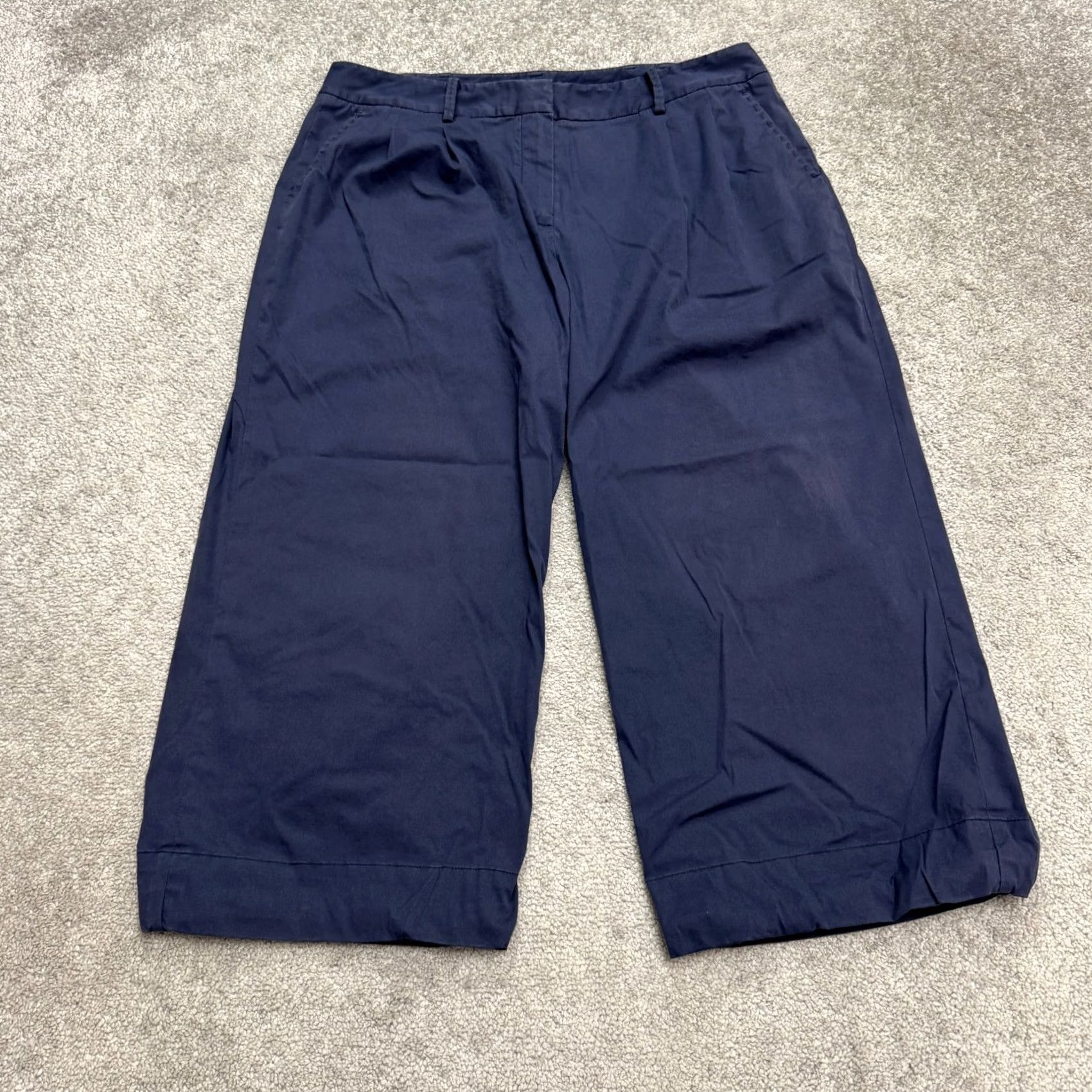 Elie Tahari Elie Tahari Wide Leg Cropped Pants Womens 14 Navy Blue Cuffed High Rise Vintage: No (adjusted to preserve constraints) Size 36" / US 14 / IT 50 - 2 Thumbnail