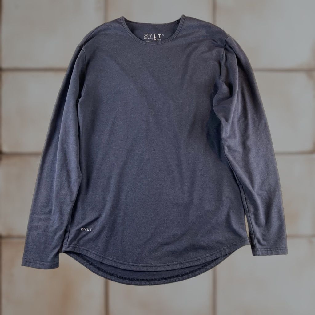 Vintage BYLT Logo Long Sleeve T-Shirt Mens M Blue Snow Wash Heather Stretch Crew Neck Shirt Size US M / EU 48-50 / 2 - 1 Thumbnail
