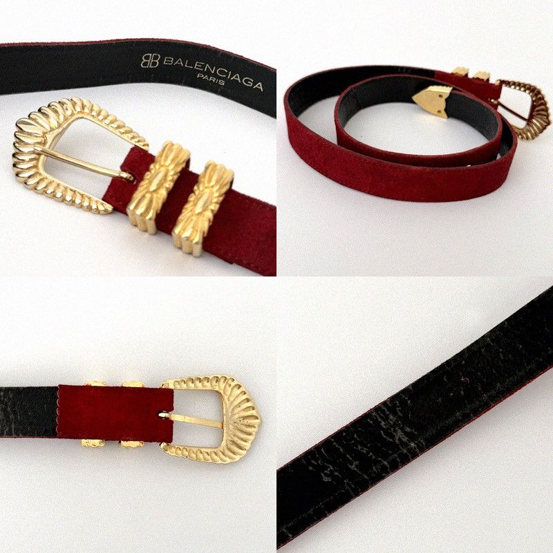 Balenciaga Balenciaga Red Suede Leather Belt Gold Buckle Size ONE SIZE - 9 Thumbnail