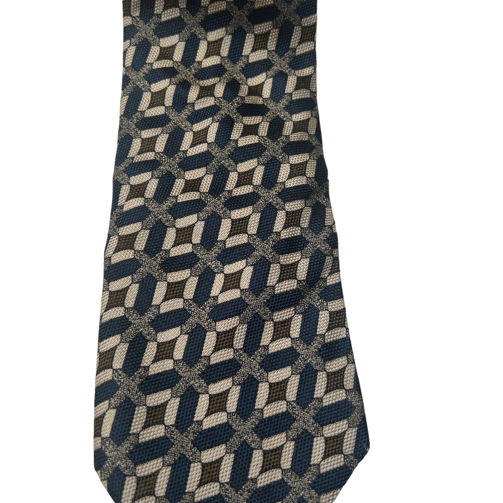 Coach Coach Navy Blue Green Tan Geometric Pattern 100% Silk Tie Size ONE SIZE - 6 Thumbnail