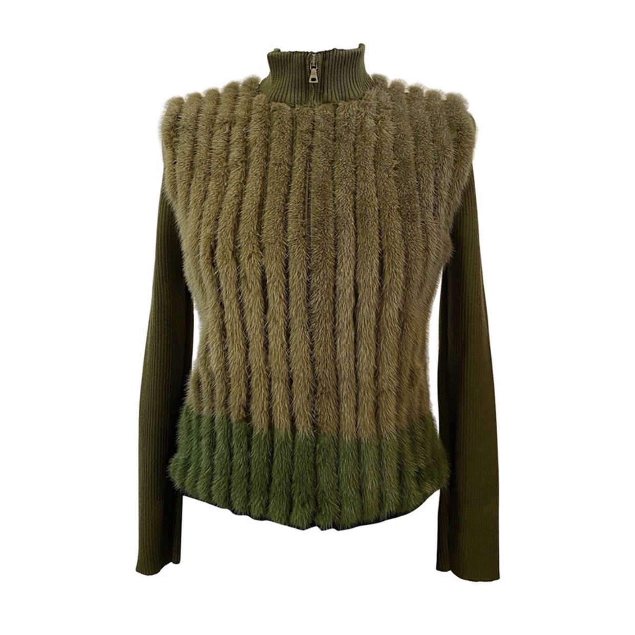 Prada Prada FW2000 Green & Brown Mink Fur Knit Cardigan Size S / US 4 / IT 40 - 1 Thumbnail