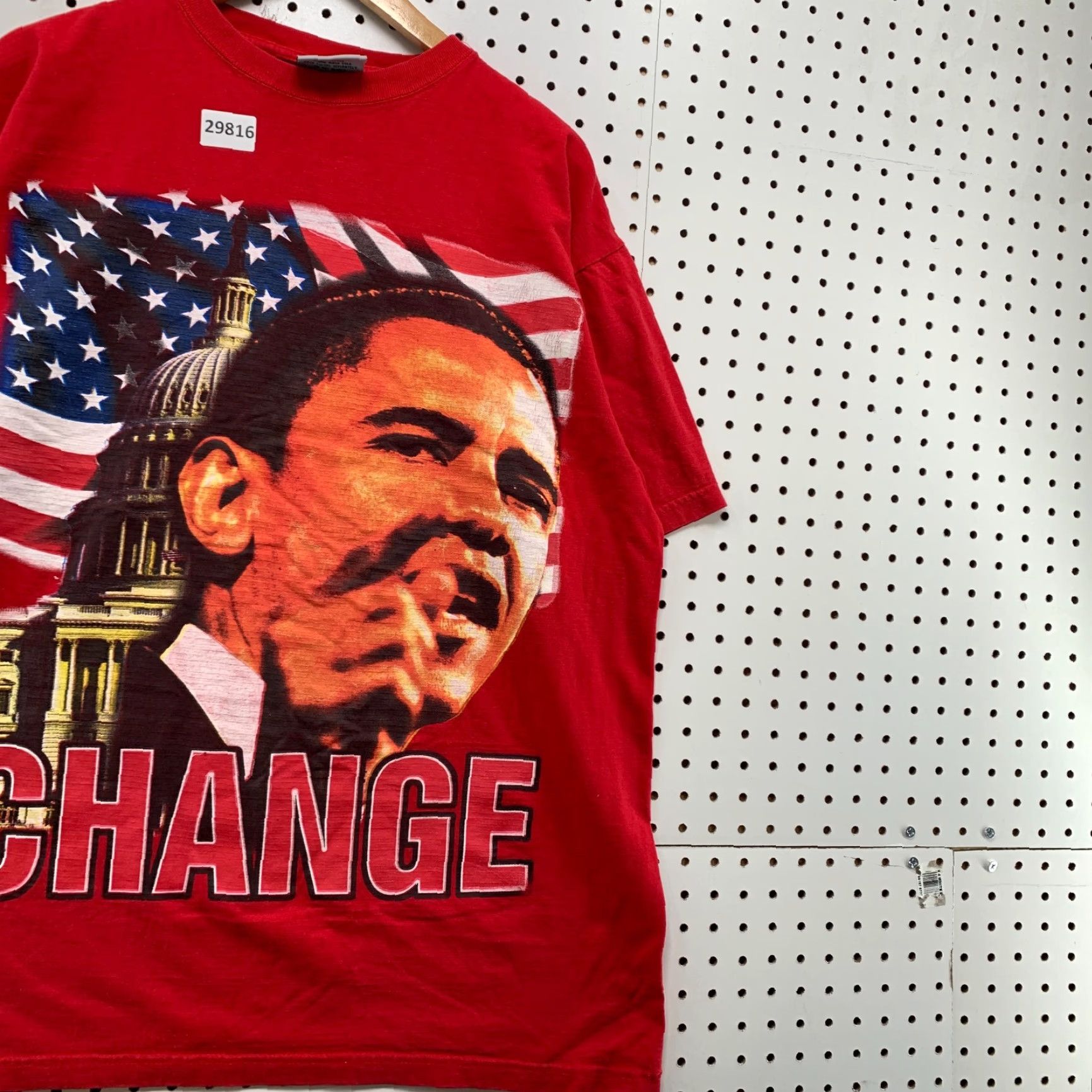 Vintage VINTAGE President Barack Obama CHANGE Shirt Red Mens XL USA Flag Presidential Size US XL / EU 56 / 4 - 4 Thumbnail