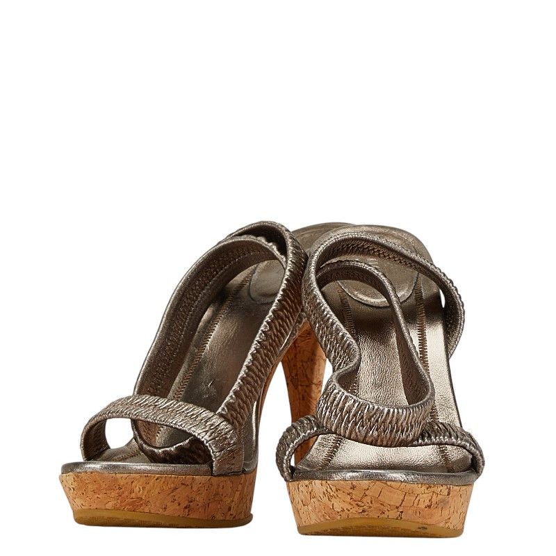 Gucci Gucci Leather Cork Sole High Heel Sandals Leather Shoes in Silver, Women's