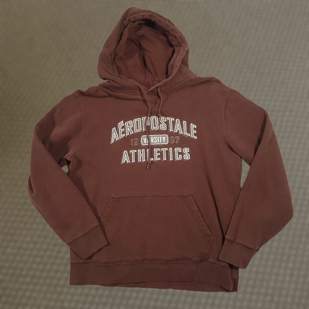 Aeropostale VINTAGE Aeropostale Athletics Hoodie Mens Medium Brown 90s Skater Pullover Hooded Pockets Long Sleeve Drawstring Regular Cotton Size US M / EU 48-50 / 2 - 1 Thumbnail