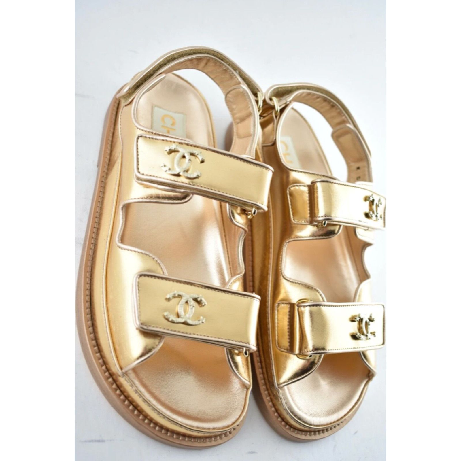 Chanel Chanel 22C Golden Gold Laminated CC Logo Mule Slide Size US 5.5 / IT 35.5 - 7 Thumbnail