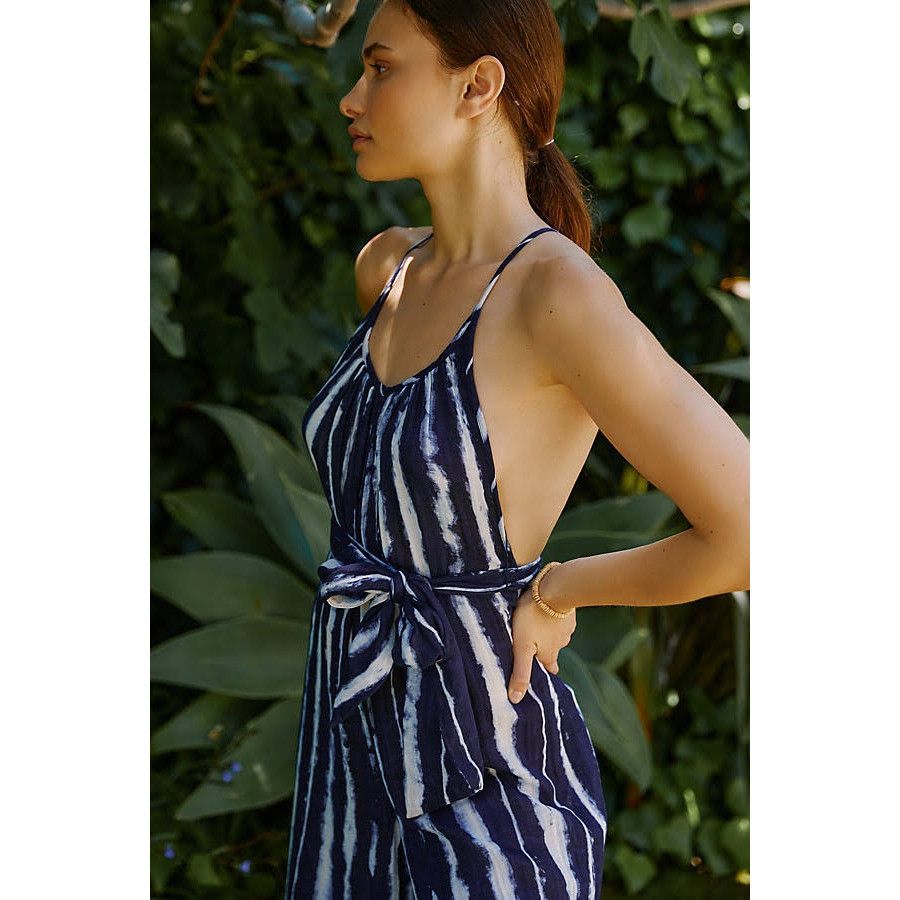 Anthropologie Anthropologie Navy Tie-Dye Striped Jumpsuit Tie Detail Size 26" / US 2 / IT 38 - 3 Thumbnail