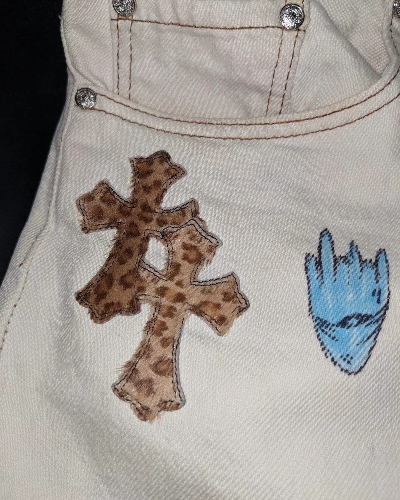 Chrome Hearts × Matty Boy Chrome Hearts Matty Boy 1/1 Custom Painted Cross Patch Jeans Size US 36 / EU 52 - 9 Thumbnail
