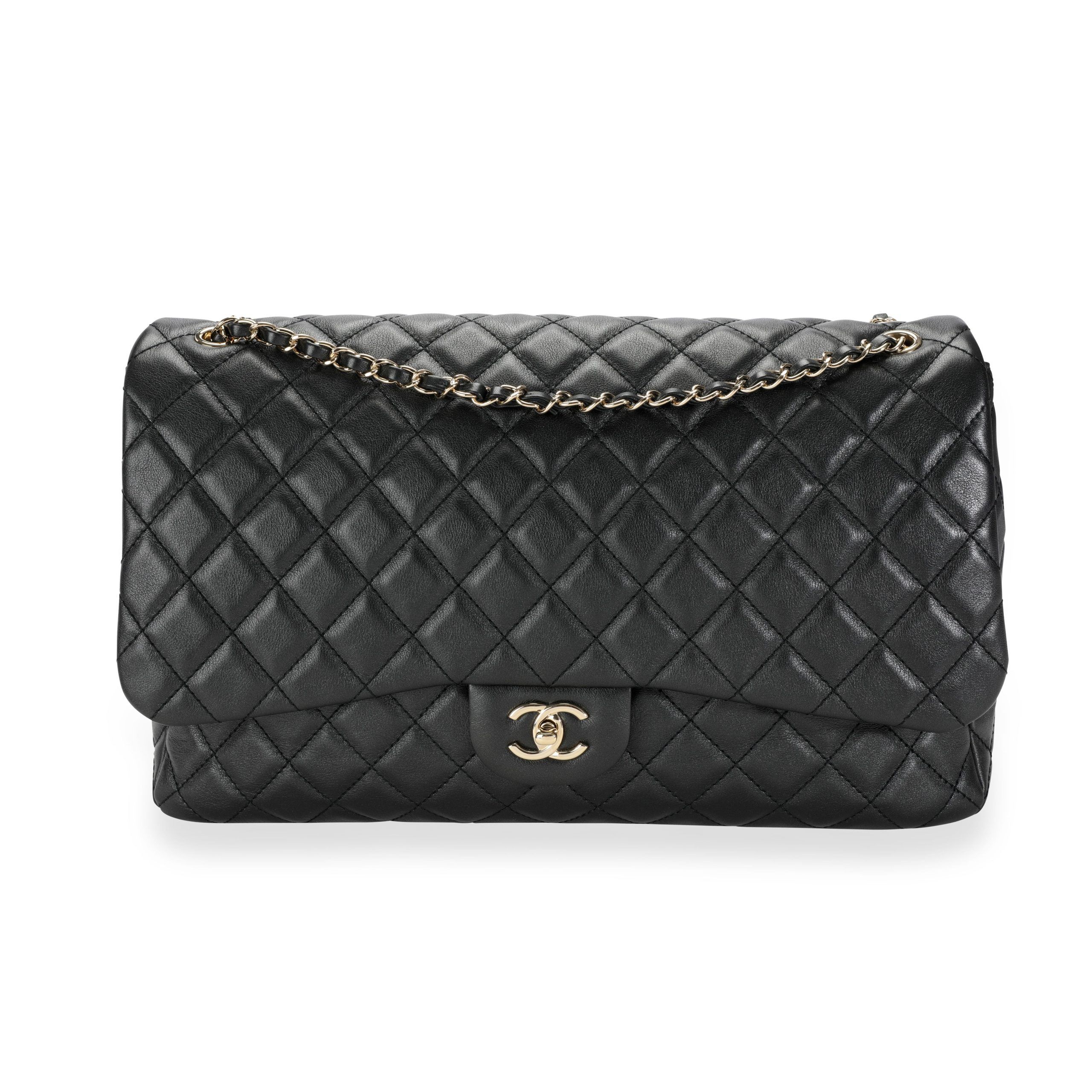 image of Chanel Airlines Black Quilted Lambskin Xxl Single Flap Bag, Women's
