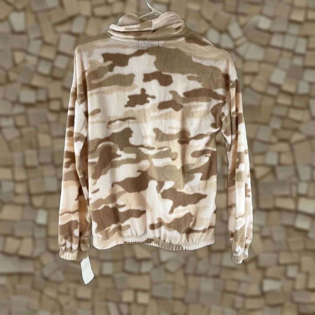 Vintage Derek Heart Sweatshirt Women's Size Small Tan Fleece Camo Cowl Neck Drawstring Pullover Vintage: No Size S / US 4 / IT 40 - 1 Thumbnail