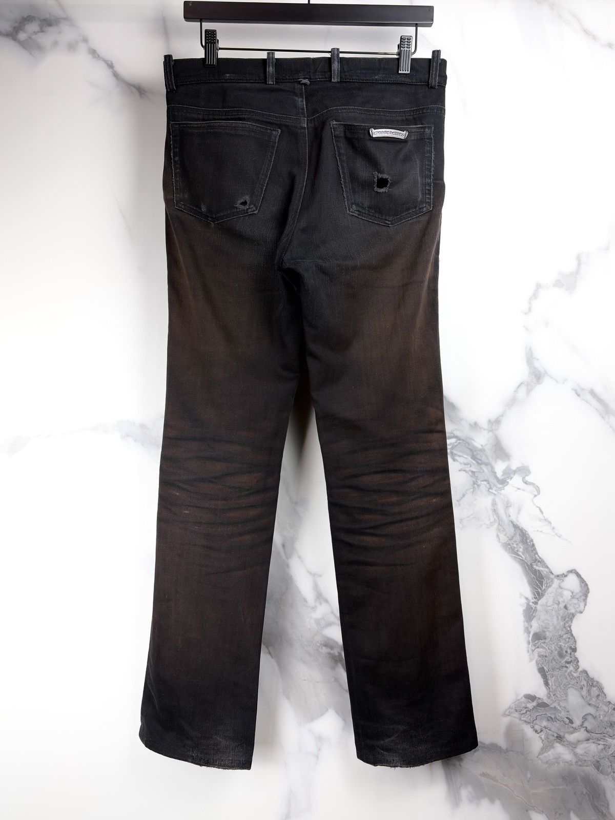 Chrome Hearts Chrome Hearts Thrashed Faded Fleur Knee Silver Denim Jeans Size US 30 / EU 46 - 2 Thumbnail