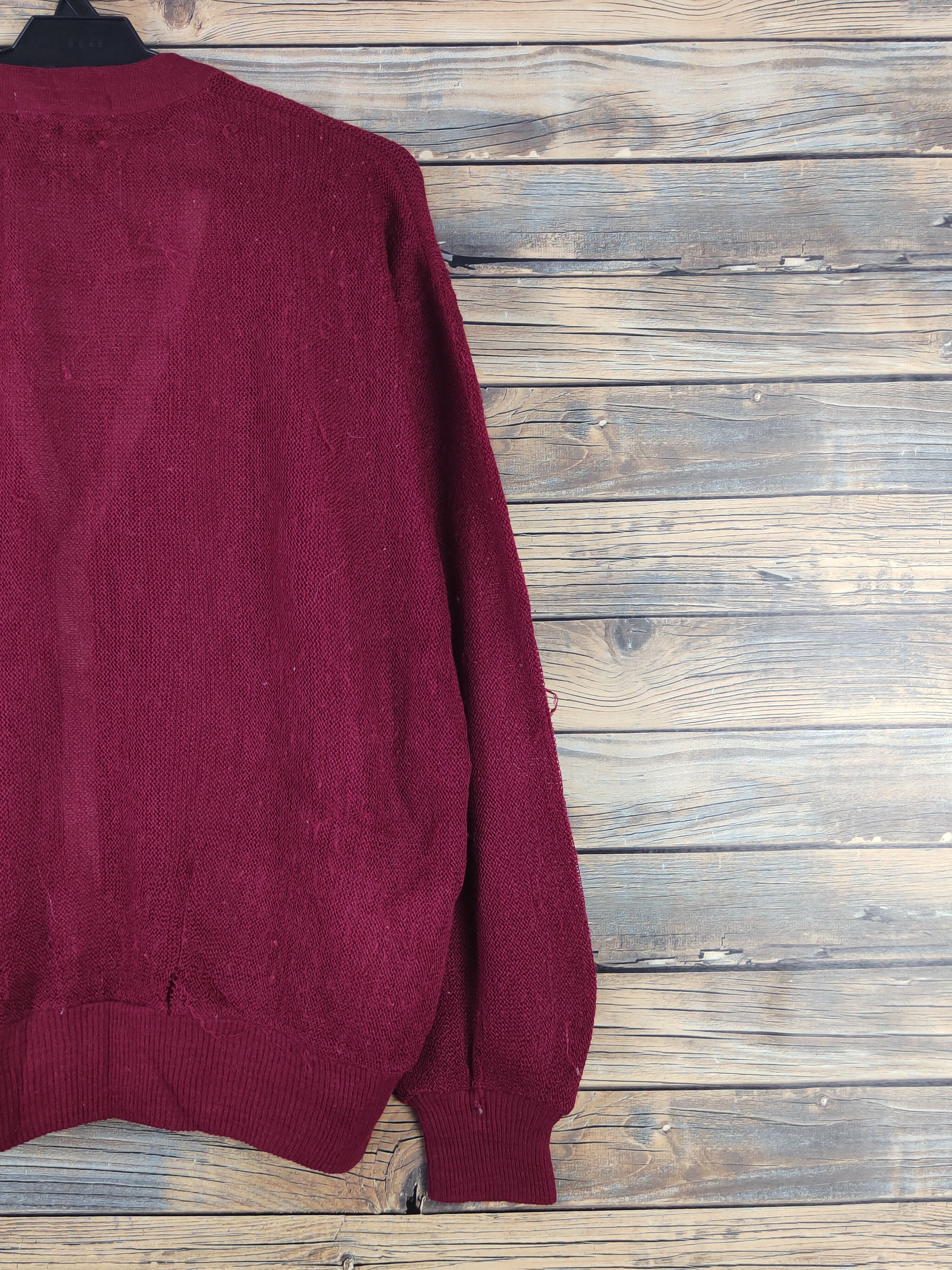 Japanese Brand Takashimaya Maroon MeshNet Knitwear Cardigan #W1669 Size US L / EU 52-54 / 3 - 10 Thumbnail