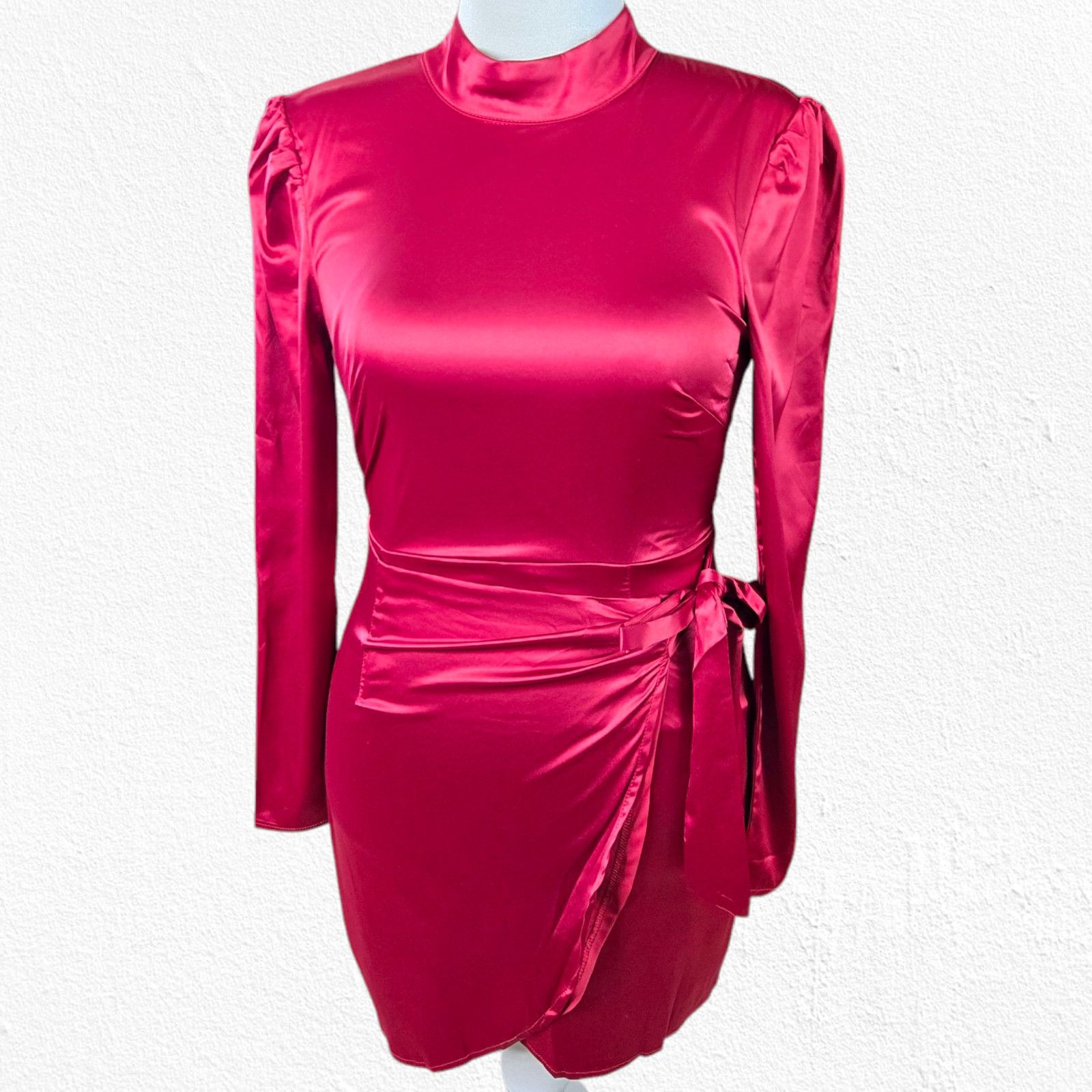 Other Lulus Red Satin Faux Wrap Mini Dress Size Medium Size M / US 6-8 / IT 42-44 - 2 Thumbnail