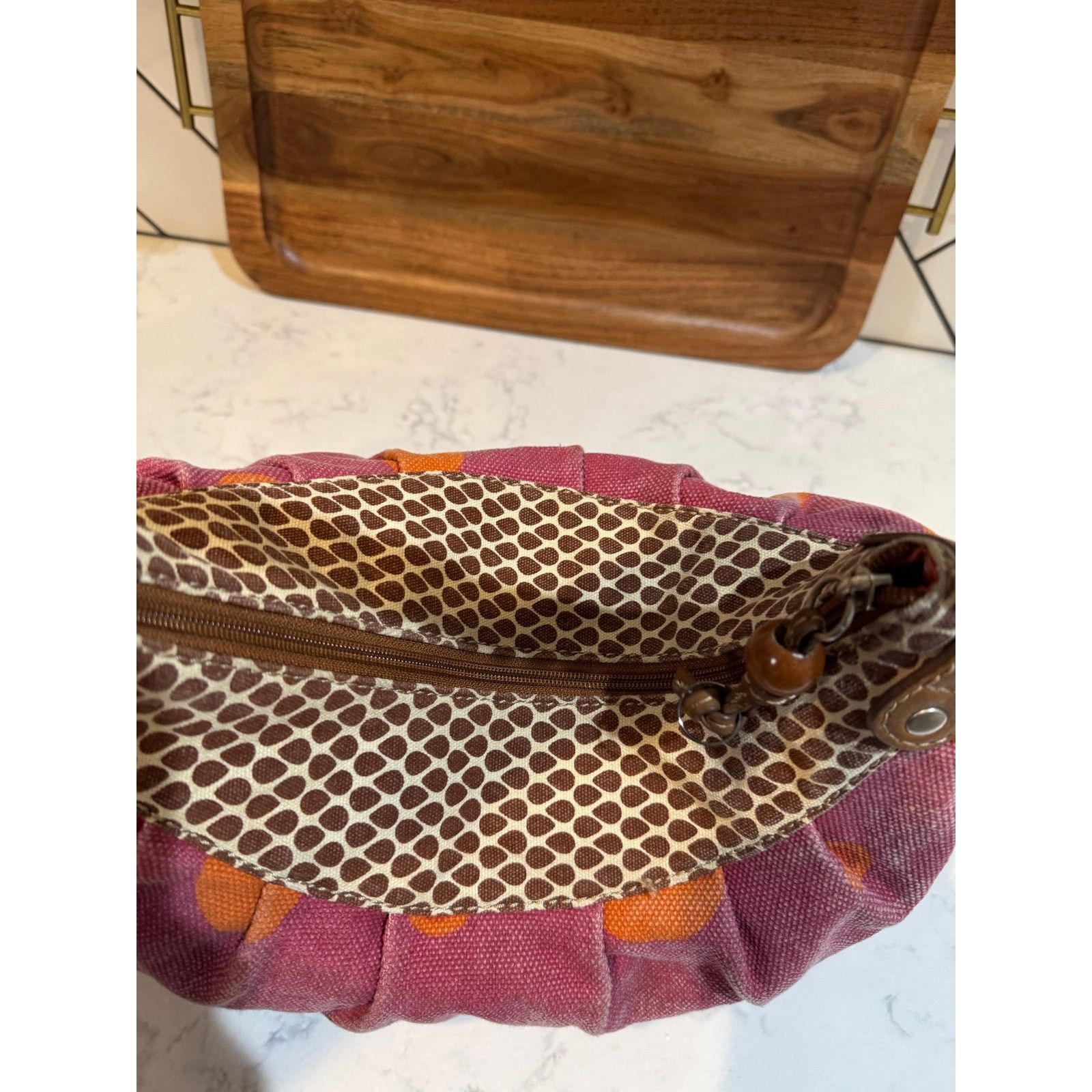 Guess vintage Fossil Canvas Hobo Bag abstract orange brown floral Size ONE SIZE - 5 Thumbnail