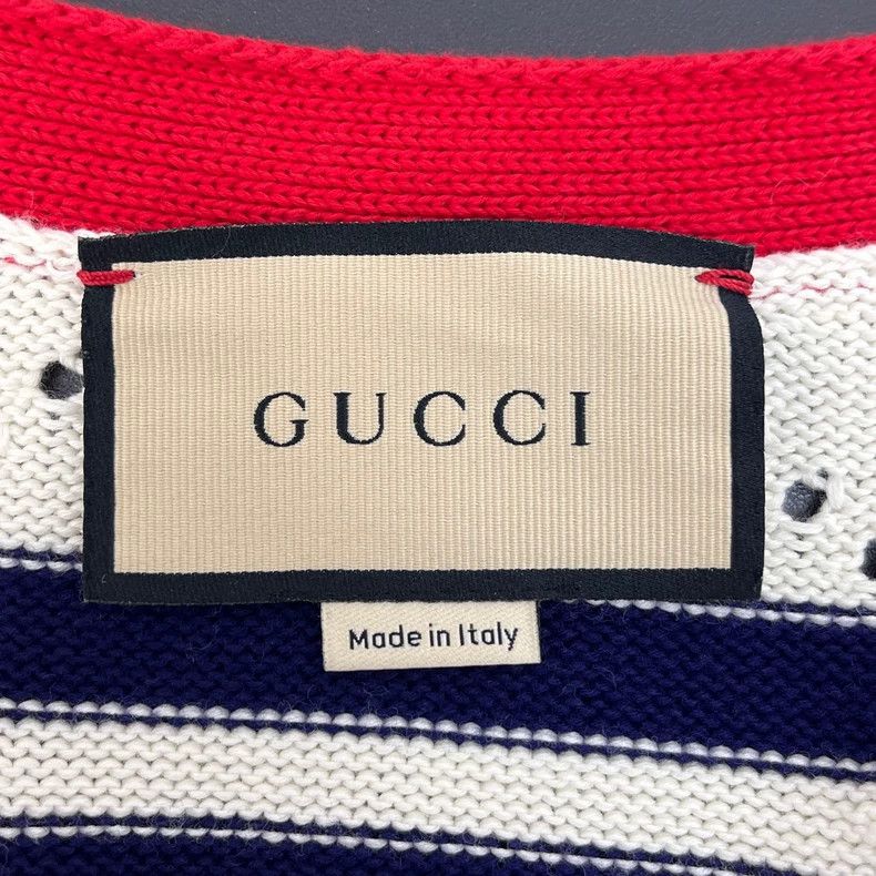 Gucci Gucci Beige striped hollow double Glogo large V-neck cardig Size US S / EU 44-46 / 1 - 5 Thumbnail